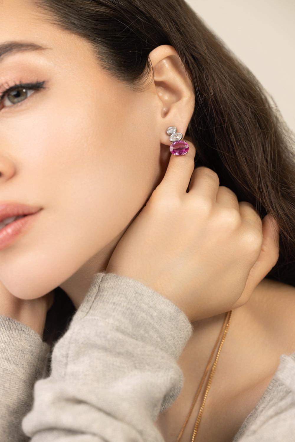 Pink Sapphire Drop Earrings-PLATINUM-JEWELRYFINE JEWELEARRING-BAYCO