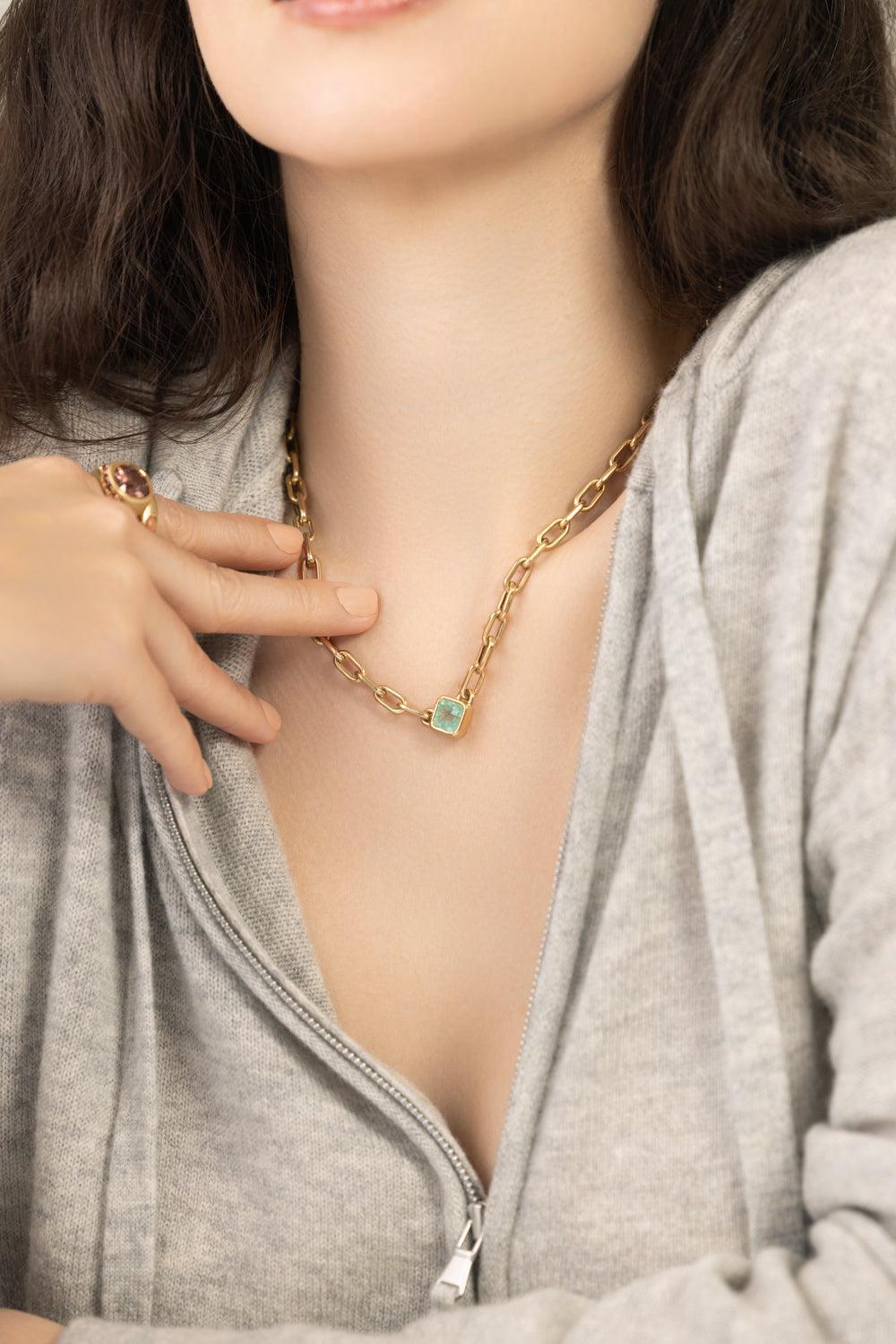 Emerald Bezel Necklace-YELLOW GOLD-JEWELRYFINE JEWELNECKLACE O-MEREDITH YOUNG