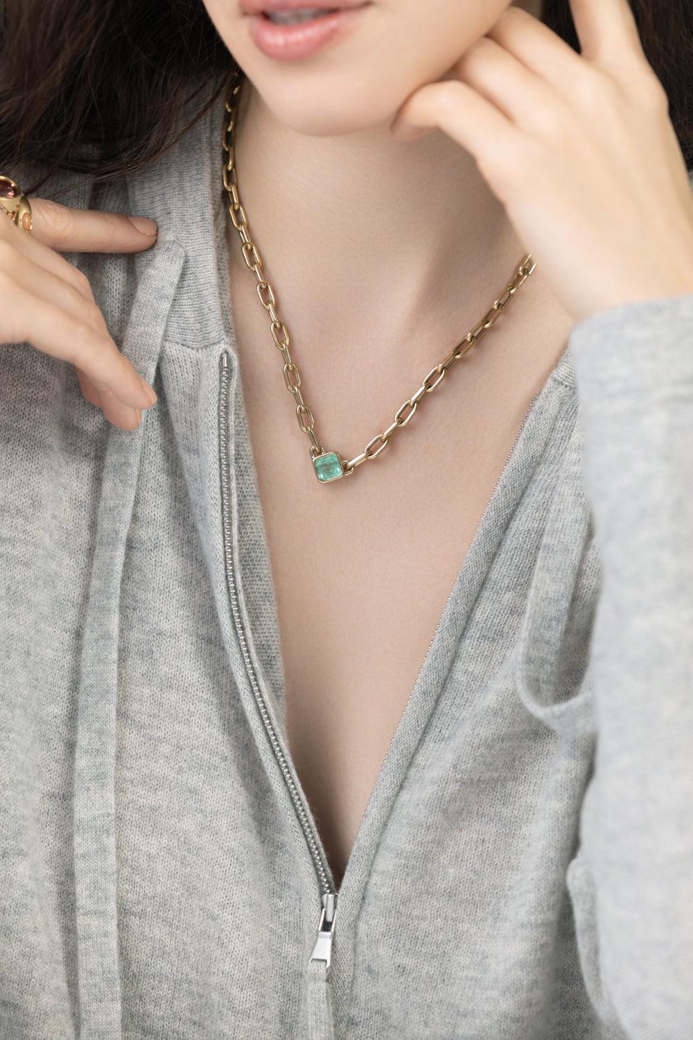 Emerald Bezel Necklace-YELLOW GOLD-JEWELRYFINE JEWELNECKLACE O-MEREDITH YOUNG