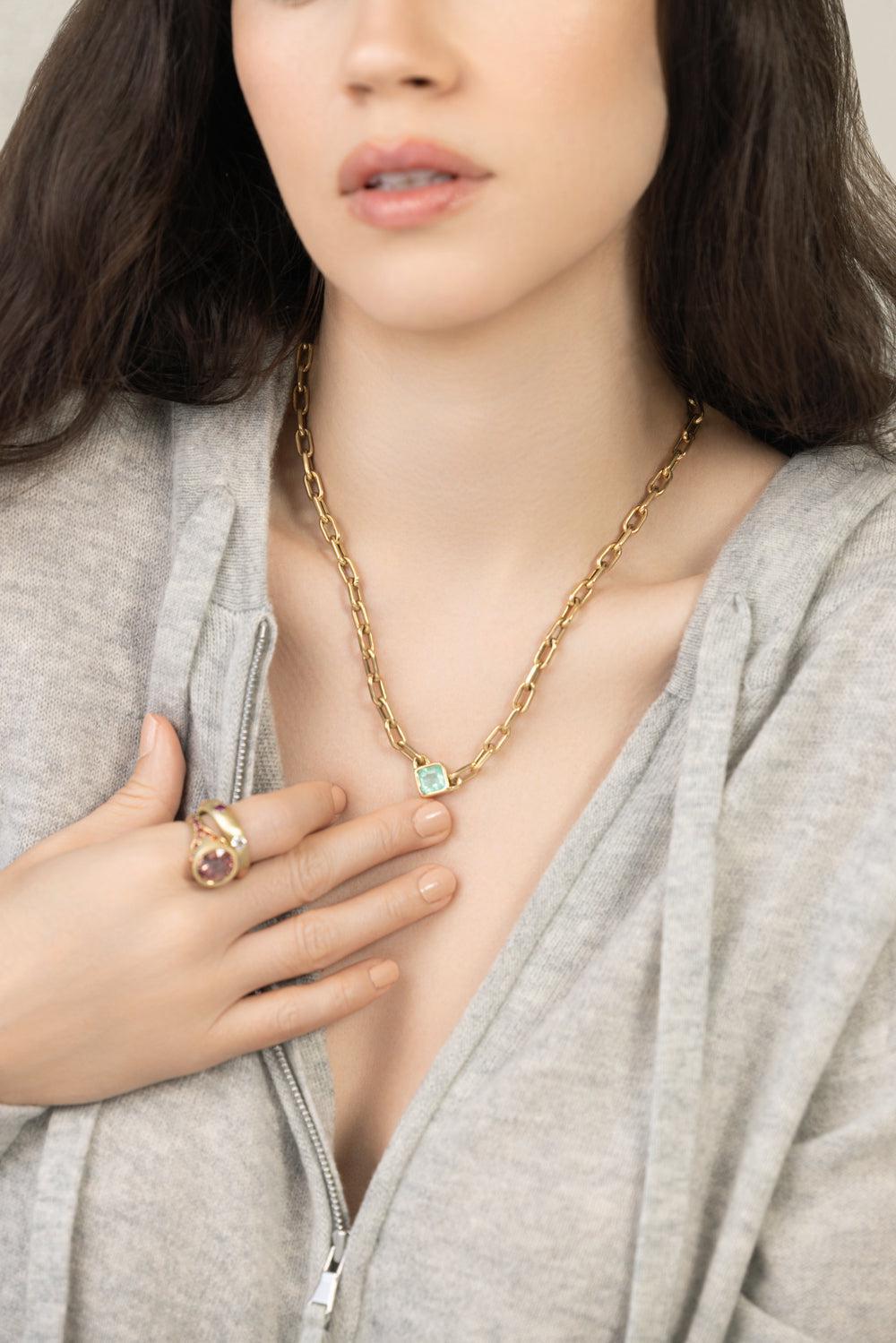 Emerald Bezel Necklace-YELLOW GOLD-JEWELRYFINE JEWELNECKLACE O-MEREDITH YOUNG