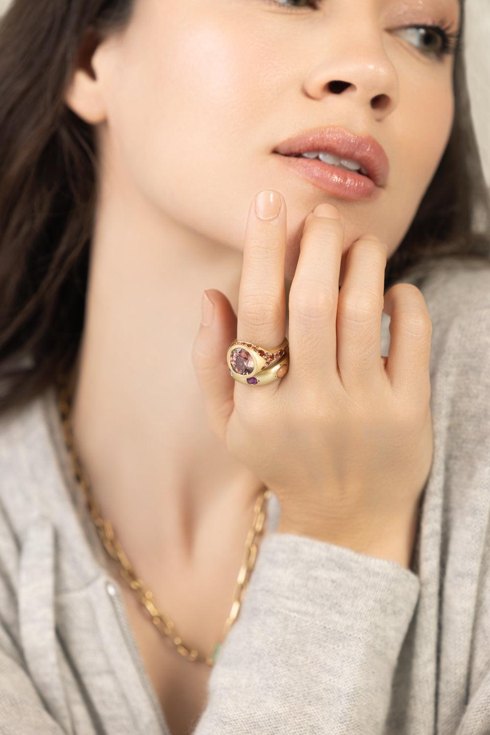 Ruby Coral Gypsy Band-YELLOW GOLD-6.5-JEWELRYFINE JEWELRING-JENNA BLAKE