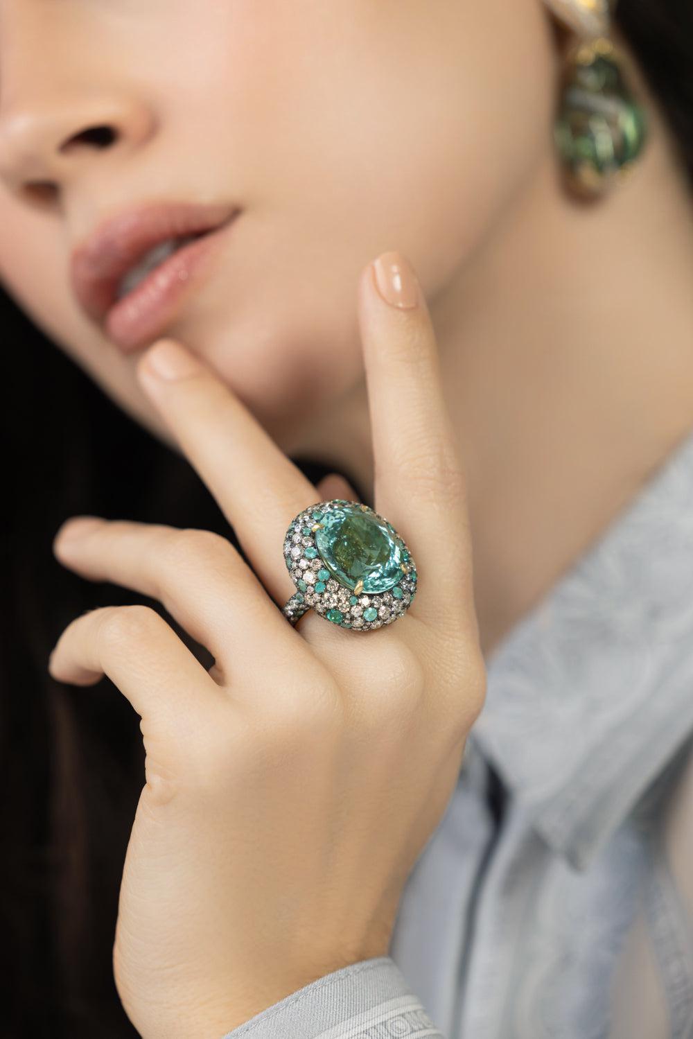 Green Beryl Paraiba Diamond Ring-YELLOW GOLD-7.25-JEWELRYFINE JEWELRING-JARED LEHR