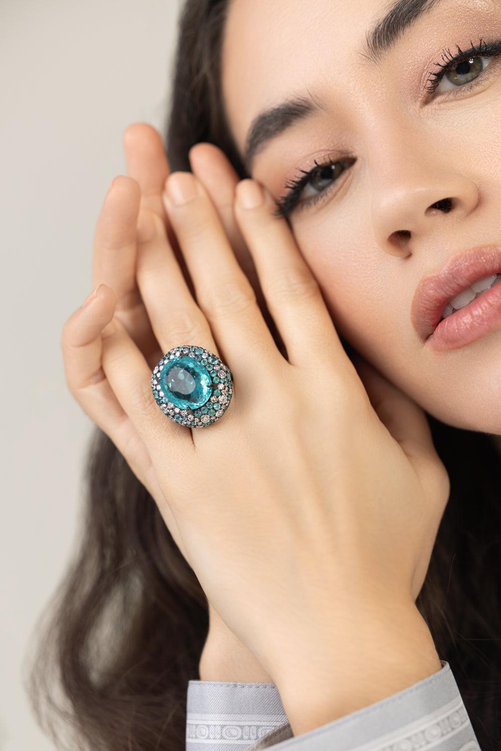 Neon Paraiba Diamond Ring-BLACK GOLD-6.75-JEWELRYFINE JEWELRING-JARED LEHR