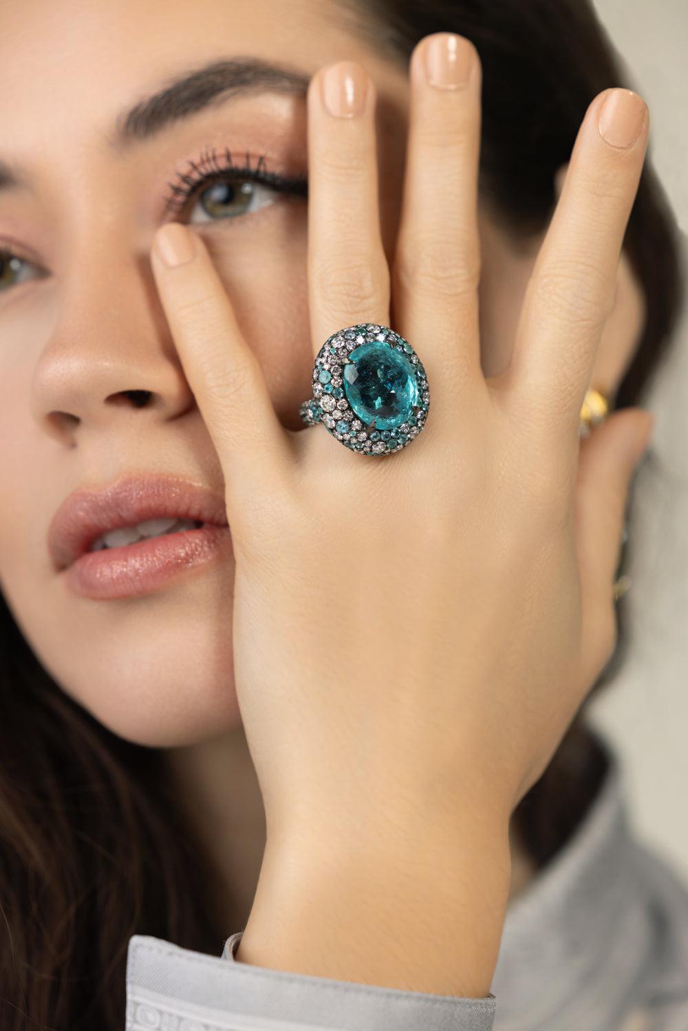 Neon Paraiba Diamond Ring-BLACK GOLD-6.75-JEWELRYFINE JEWELRING-JARED LEHR