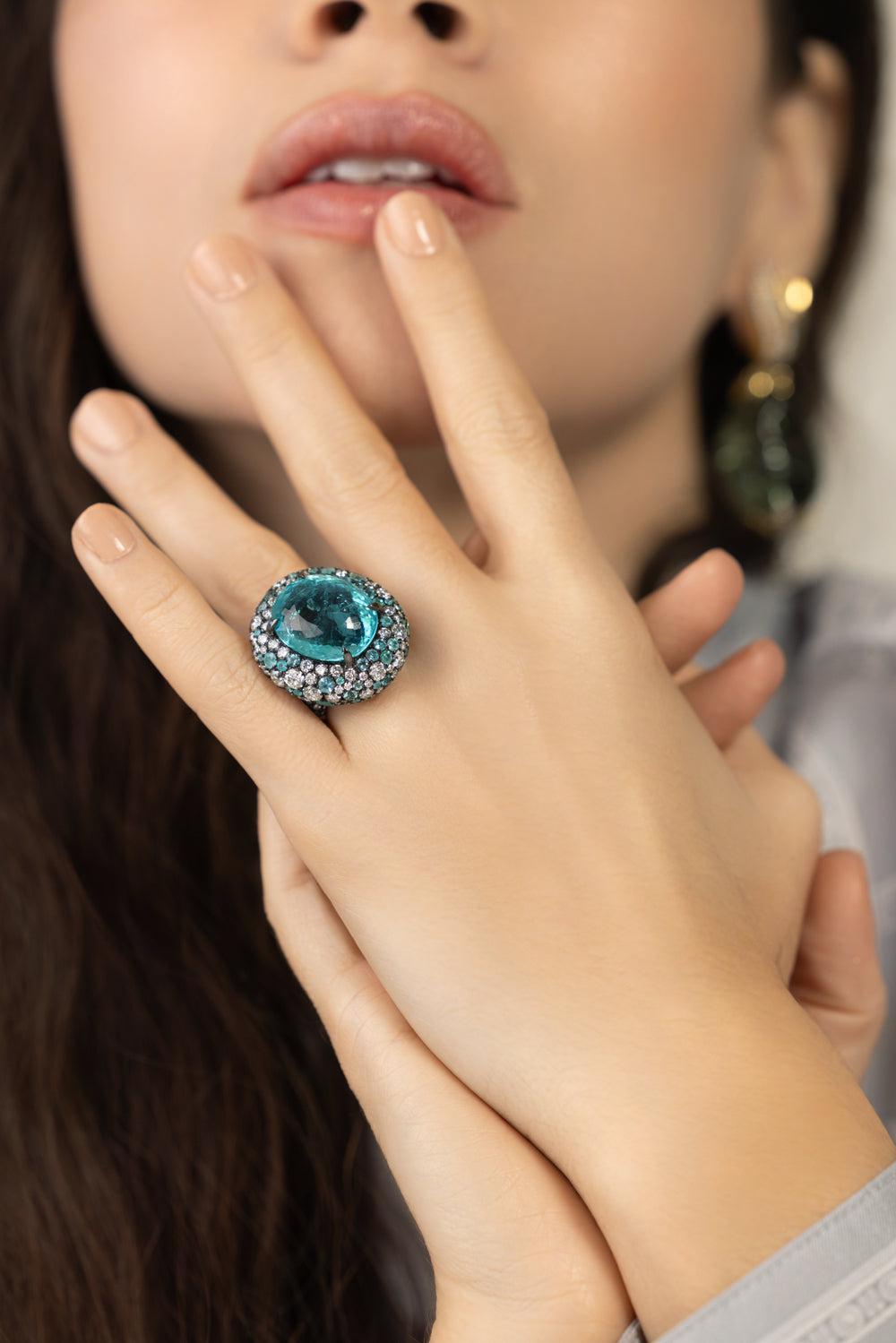 Neon Paraiba Diamond Ring-BLACK GOLD-6.75-JEWELRYFINE JEWELRING-JARED LEHR