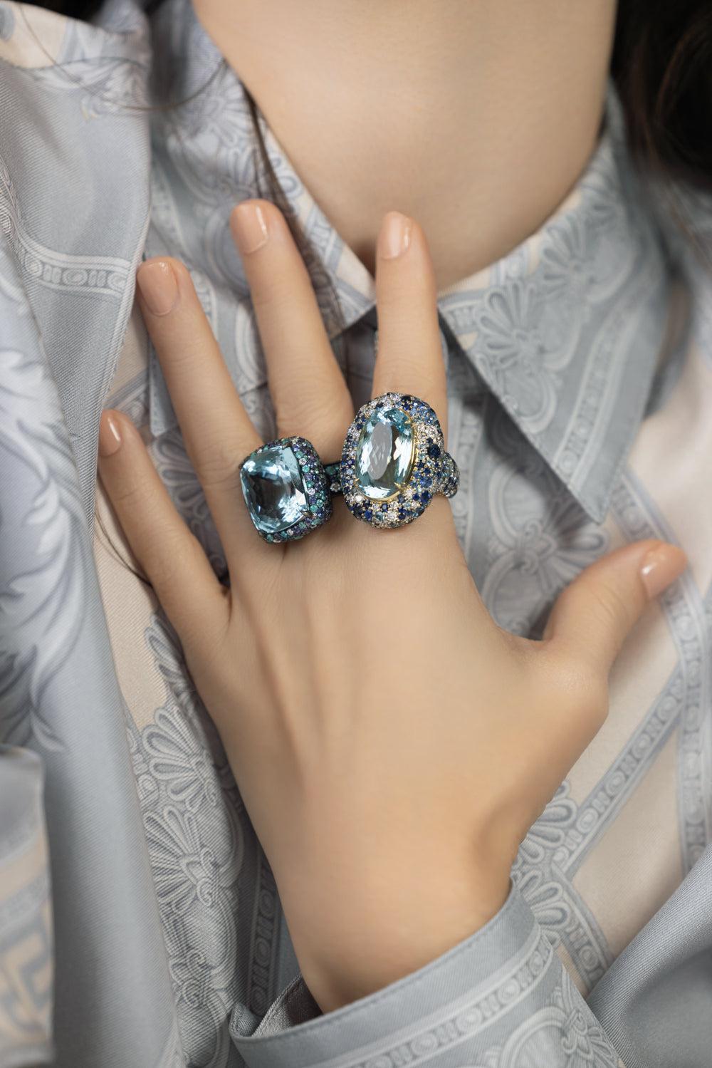 Paraiba Aquamarine Sapphire Ring-BLACK GOLD-6.25-JEWELRYFINE JEWELRING-JARED LEHR