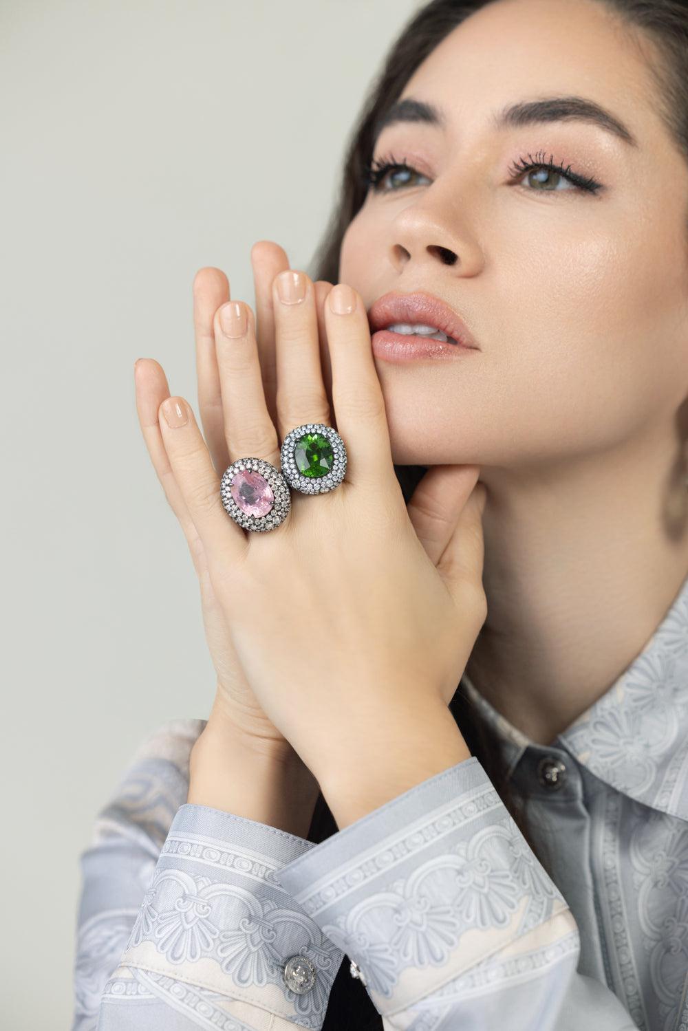 Green Paraiba Diamond Ring-BLACK GOLD-6.5-JEWELRYFINE JEWELRING-JARED LEHR