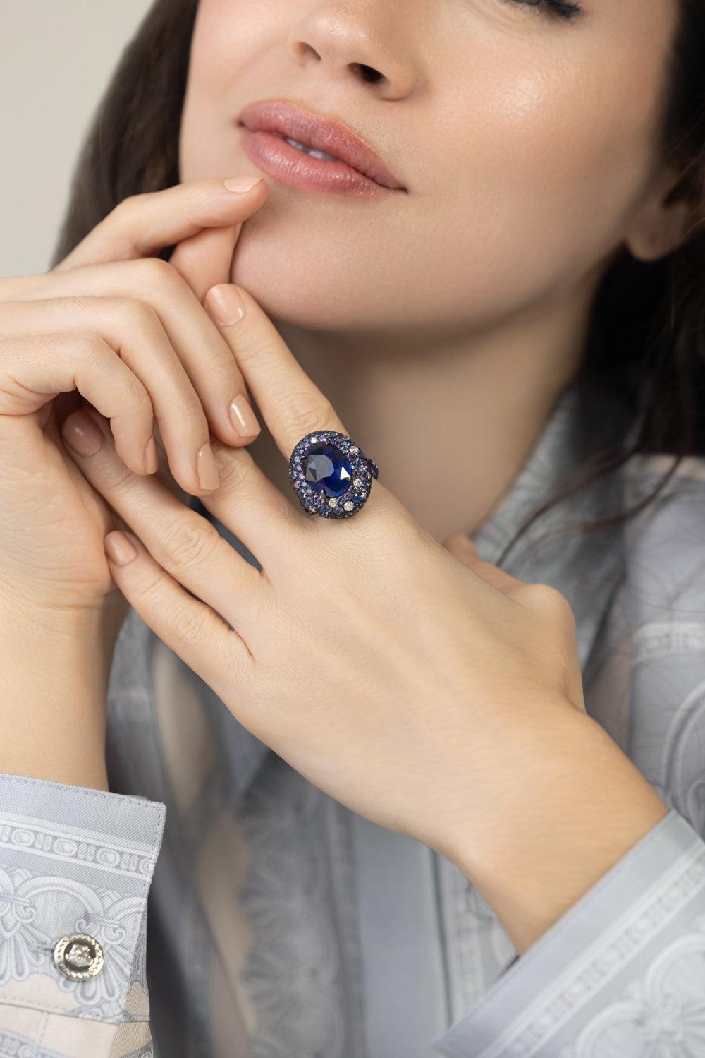 Sapphire Diamond Ring-BLACK GOLD-7.5-JEWELRYFINE JEWELRING-JARED LEHR