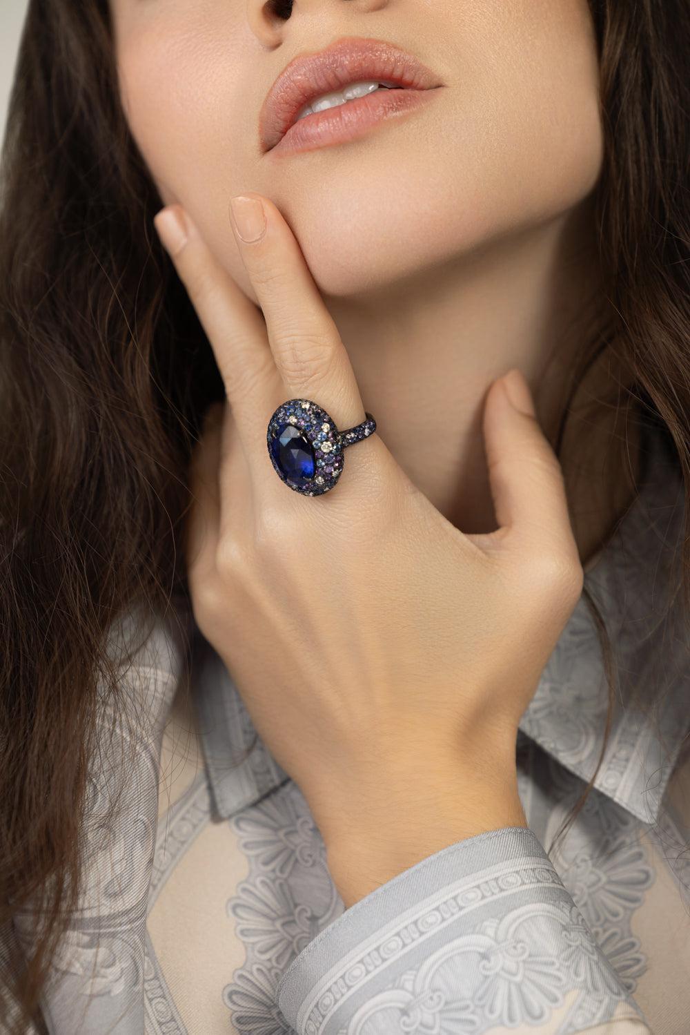 Sapphire Diamond Ring-BLACK GOLD-7.5-JEWELRYFINE JEWELRING-JARED LEHR