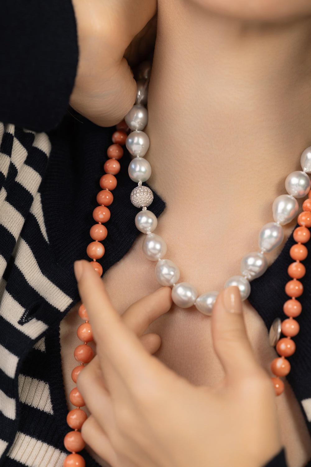 Baroque White South Sea Strand Necklace-WHITE GOLD-17.75-JEWELRYFINE JEWELNECKLACE O-ASSAEL