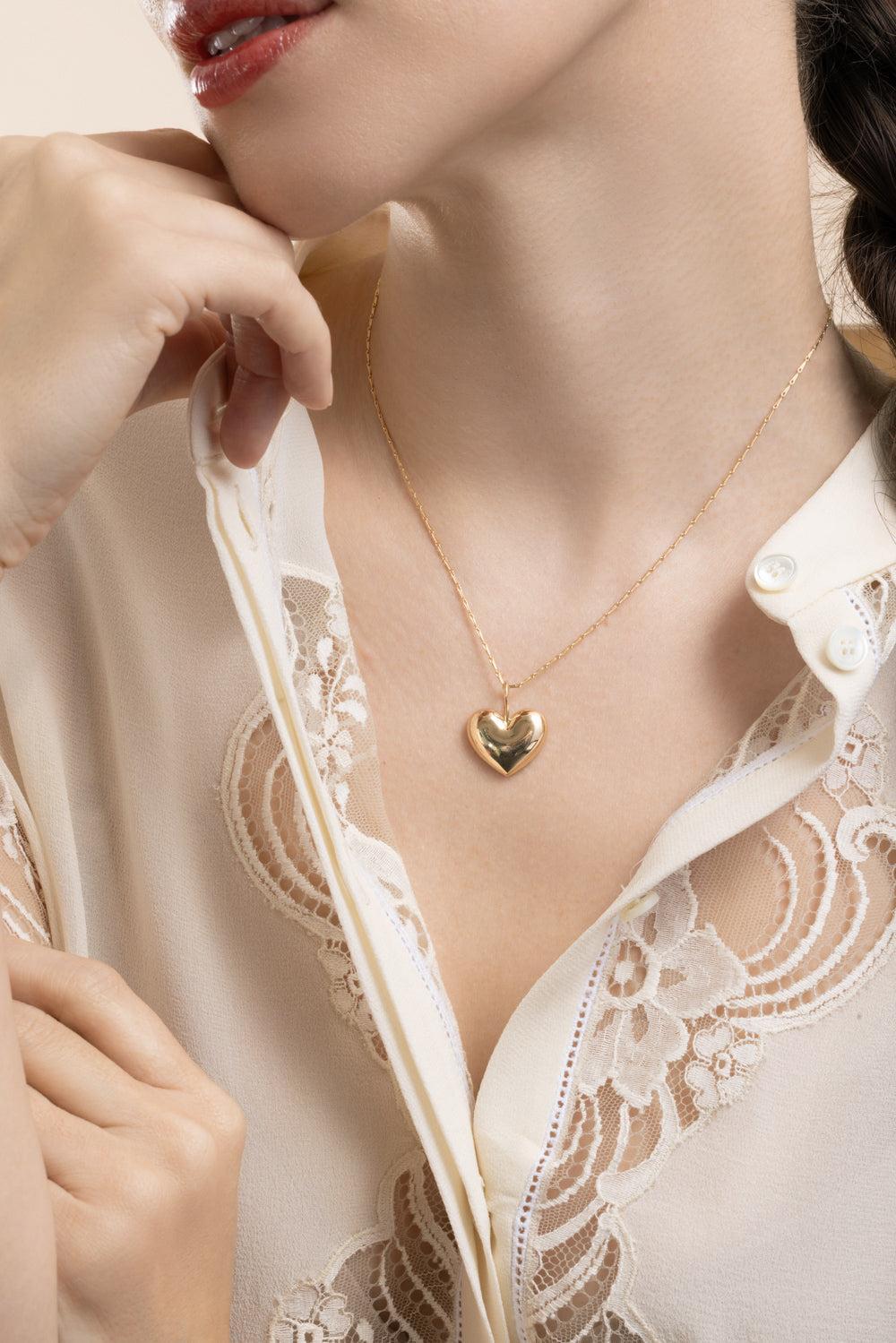 Mini Puff Heart Pendant Necklace-YELLOW GOLD-16-JEWELRYFINE JEWELNECKLACE O-BRENT NEALE