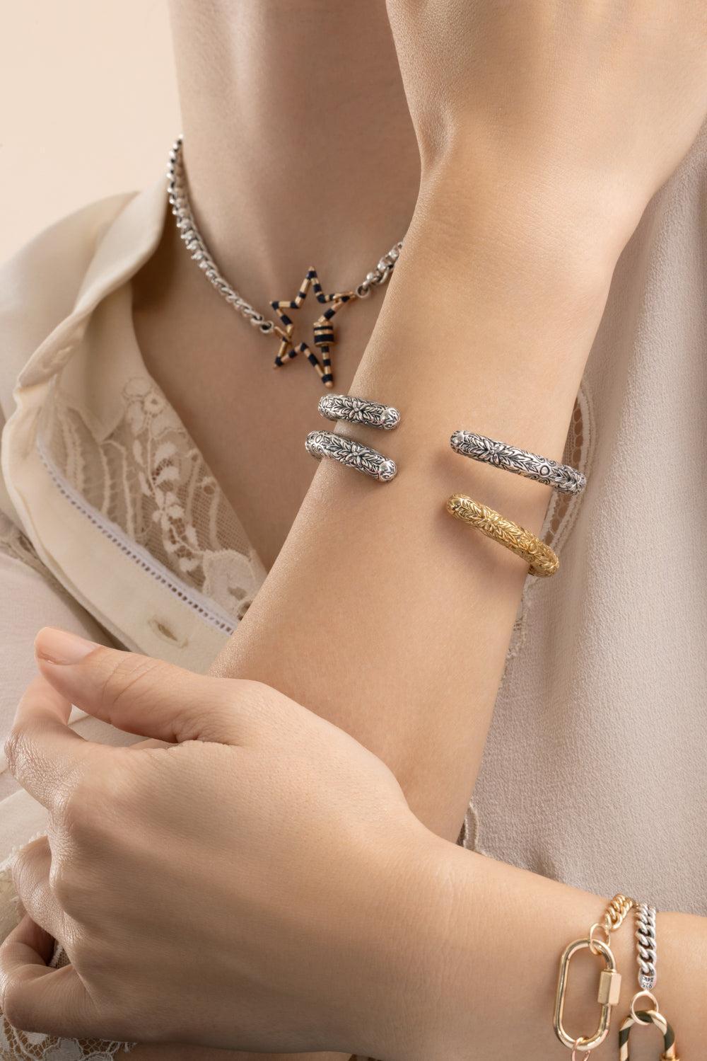 Embossed Hinged Cuffling-SILVER-6.5-7-JEWELRYFINE JEWELBRACELET O-MARLA AARON