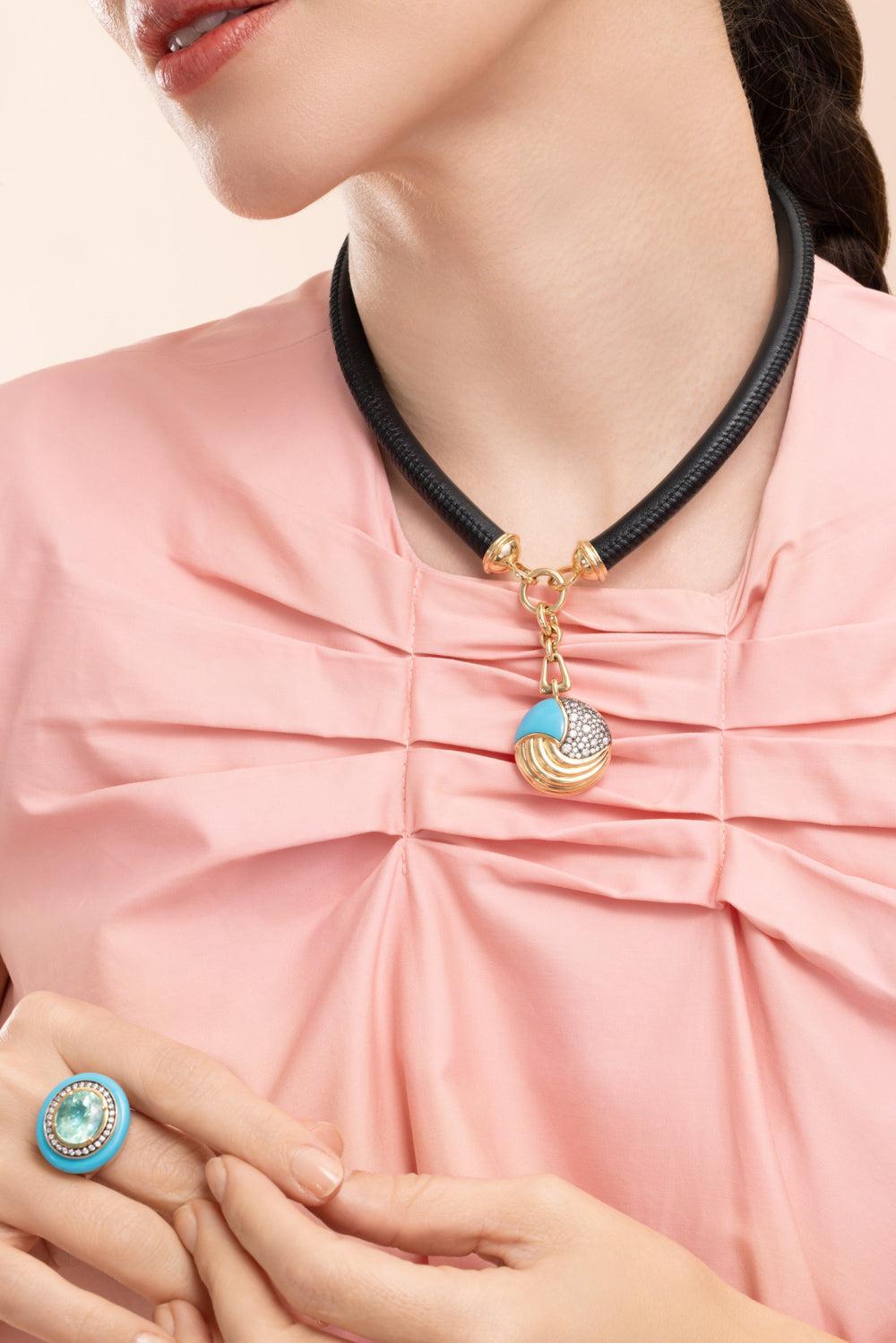 Turquoise Large Elements Pendant-YELLOW GOLD-JEWELRYFINE JEWELPENDANT-MASON & BOOKS