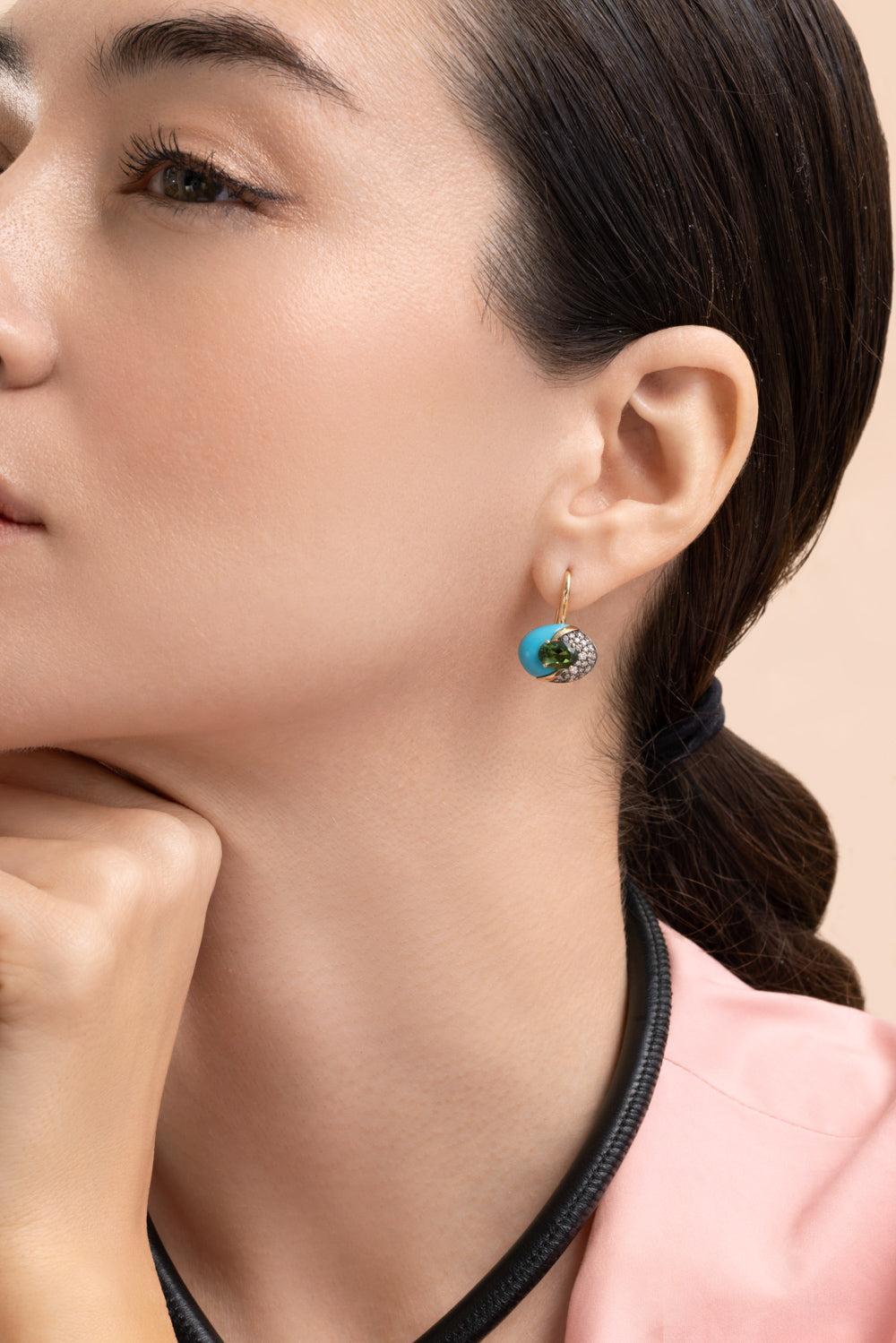 Tourmaline Turquoise Element Drop Earrings-YELLOW GOLD-JEWELRYFINE JEWELEARRING-MASON & BOOKS