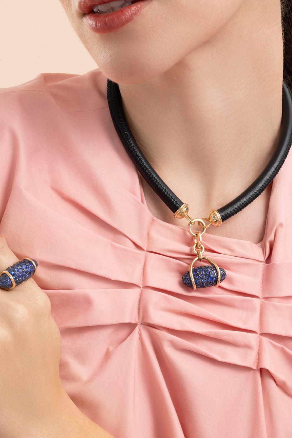 Blue Sapphire Large Vice Pendant-YELLOW GOLD-JEWELRYFINE JEWELPENDANT-MASON & BOOKS