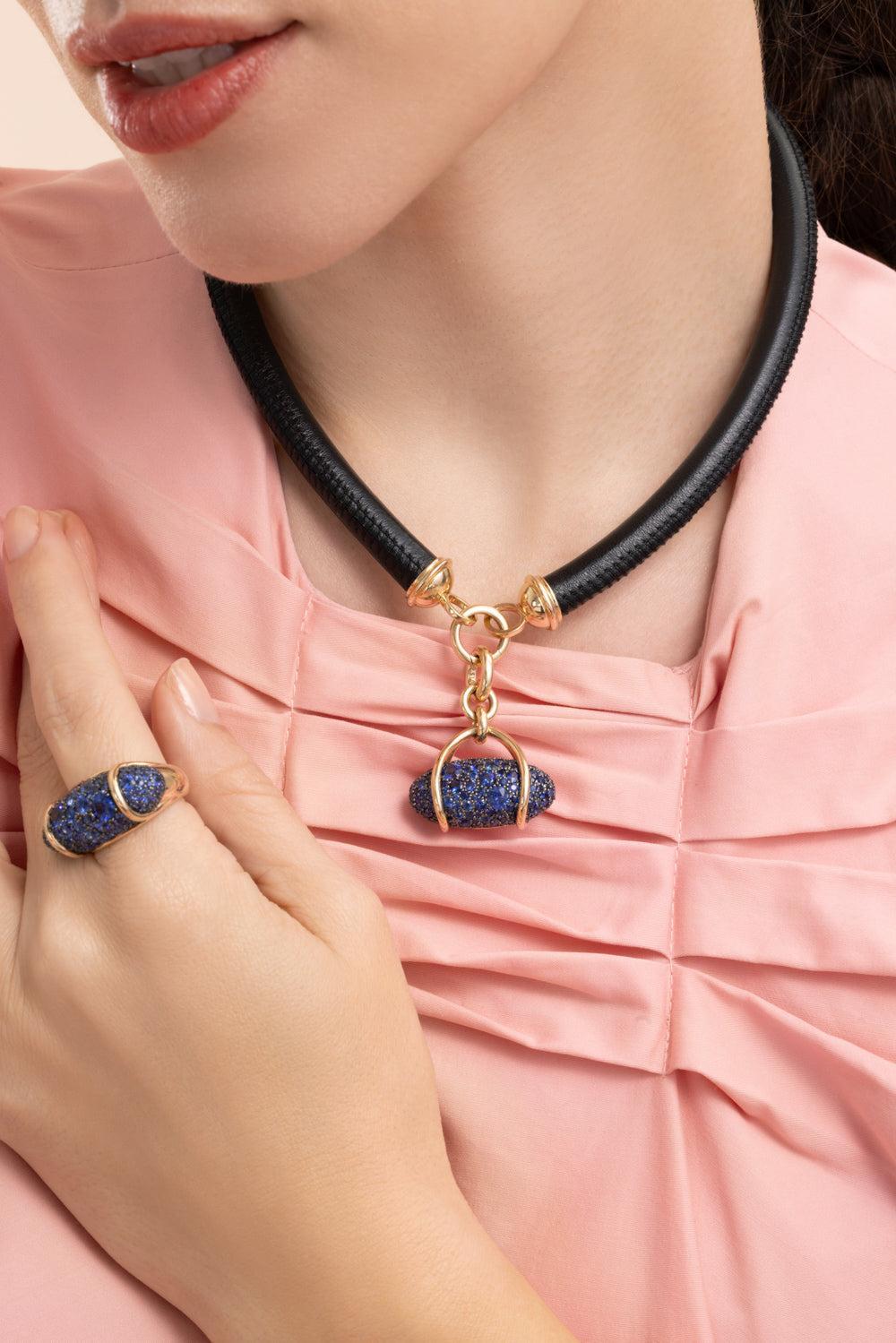 Blue Sapphire Large Vice Pendant-YELLOW GOLD-JEWELRYFINE JEWELPENDANT-MASON & BOOKS
