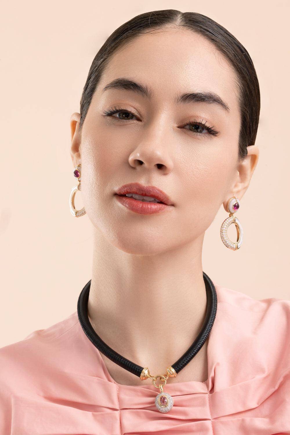 Tourmaline Pearl Sugar And Spice Statement Earrings-YELLOW GOLD-JEWELRYFINE JEWELEARRING-MASON & BOOKS