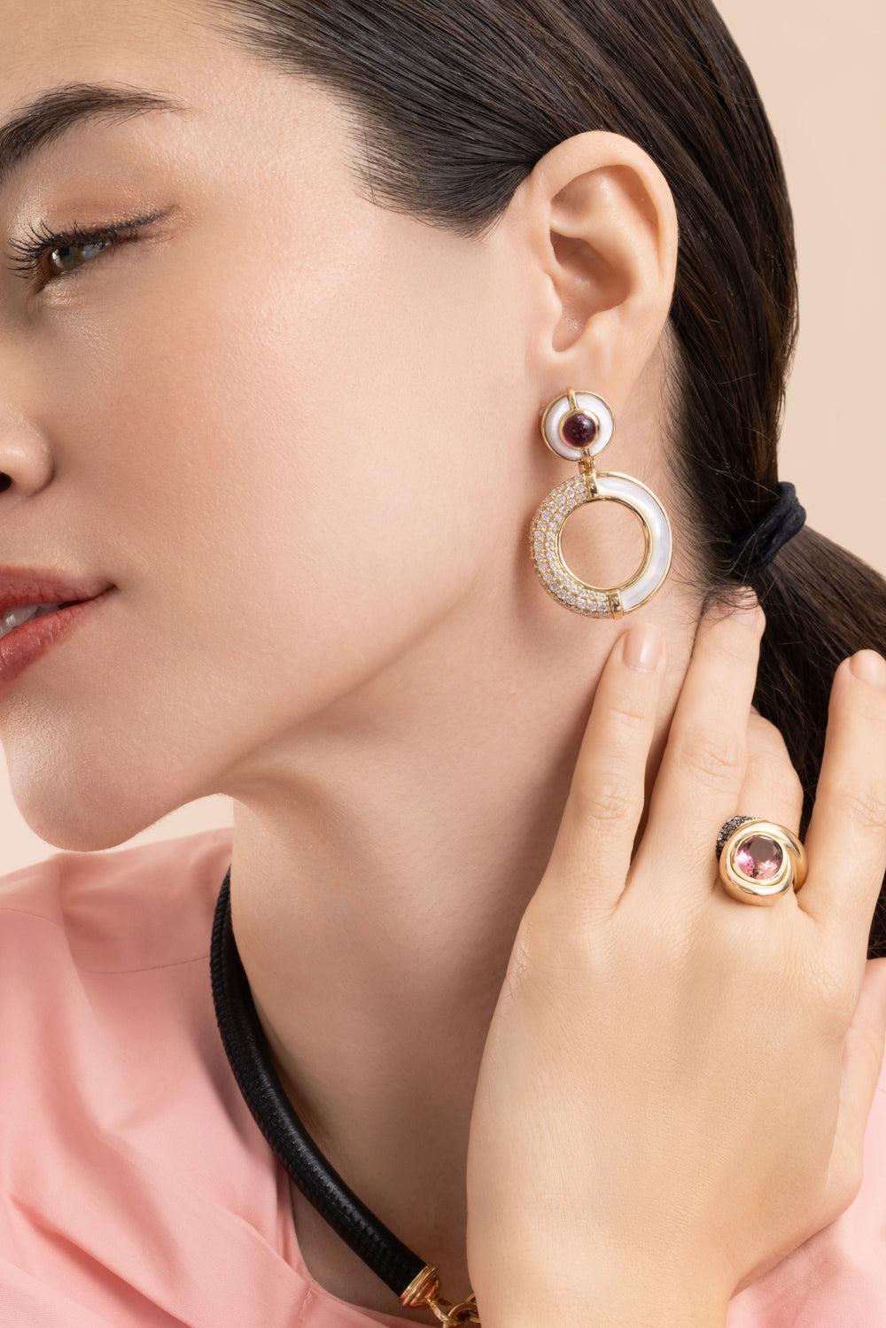 Tourmaline Pearl Sugar And Spice Statement Earrings-YELLOW GOLD-JEWELRYFINE JEWELEARRING-MASON & BOOKS