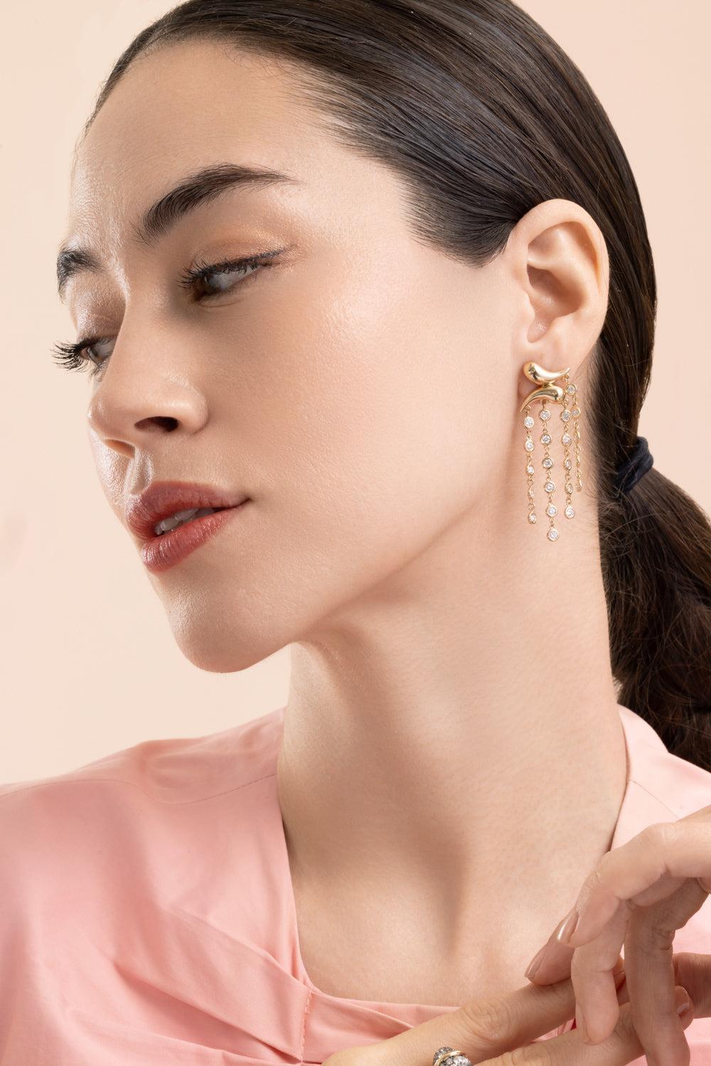 Diamond Boomerang Tassel Drop Earrings-YELLOW GOLD-JEWELRYFINE JEWELEARRING-MASON & BOOKS