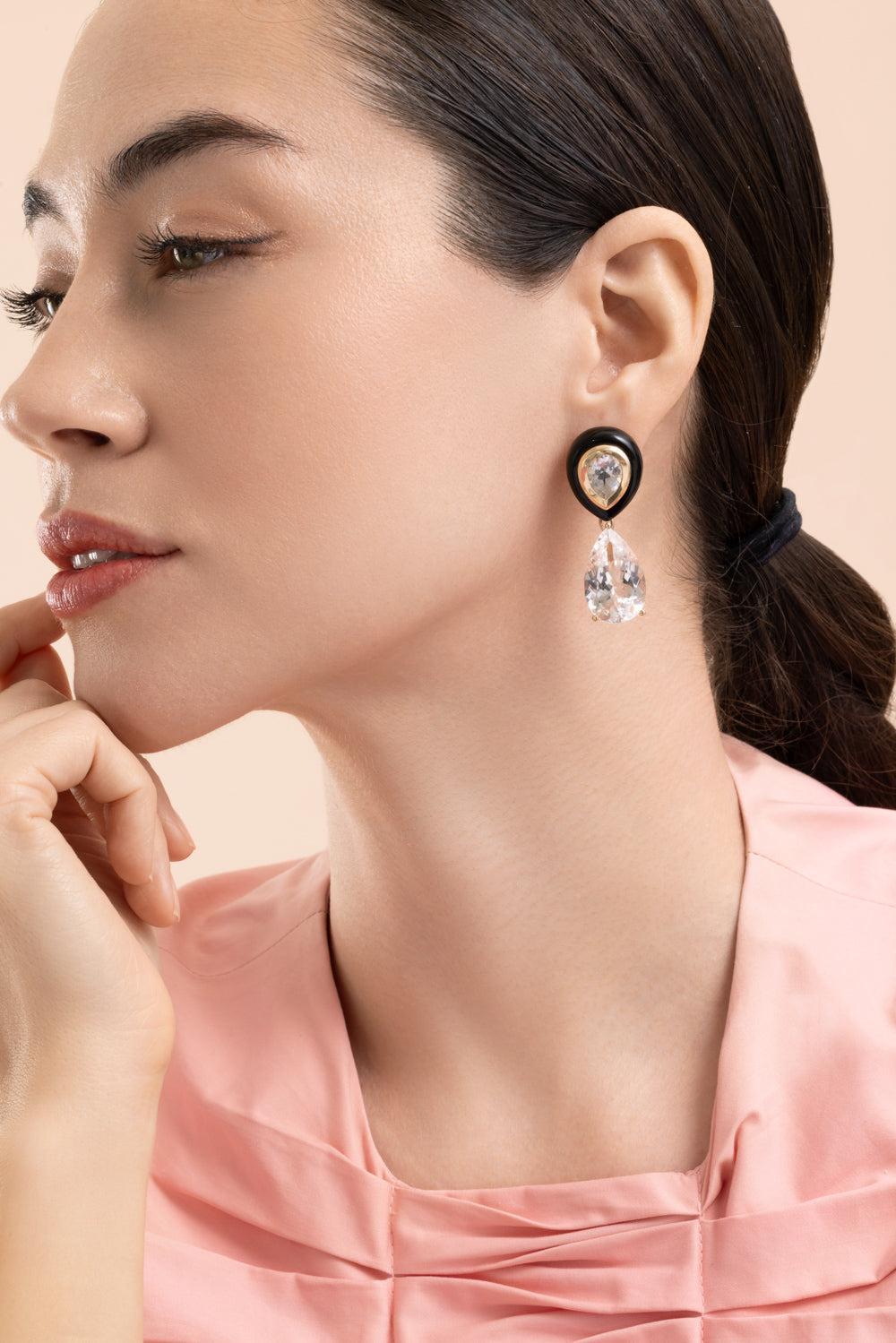 Topaz Onyx Adela Drip Drop Earrings-YELLOW GOLD-JEWELRYFINE JEWELEARRING-MASON & BOOKS