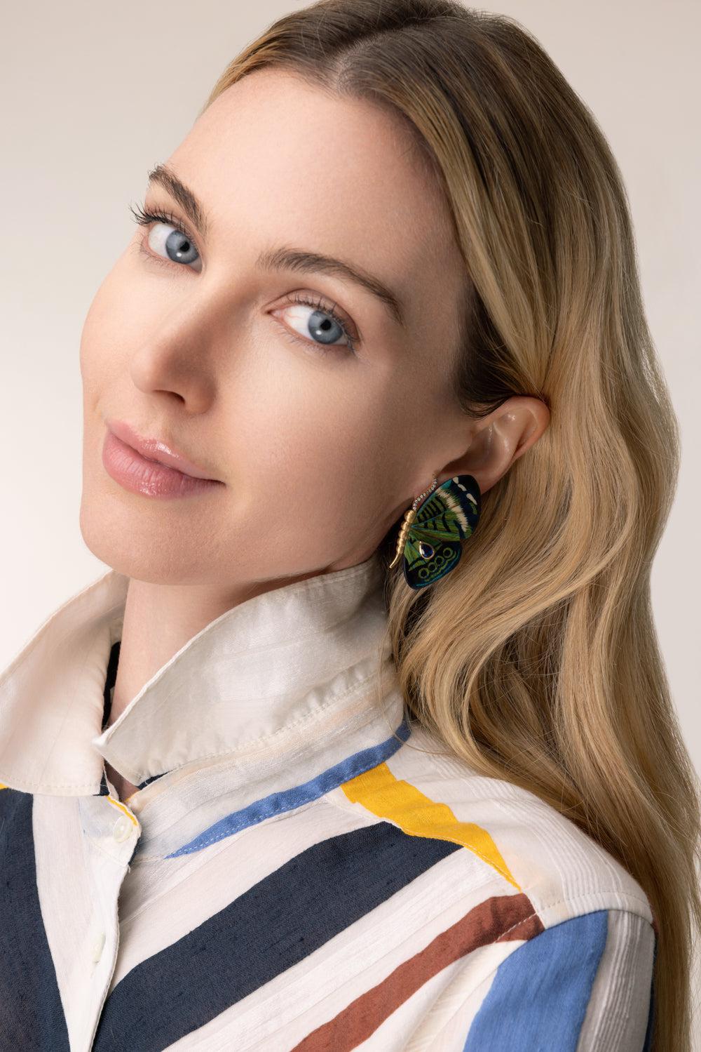 Small Kyanite Butterfly Marquetry Earrings-YELLOW GOLD-S-JEWELRYFINE JEWELEARRING-SILVIA FURMANOVICH