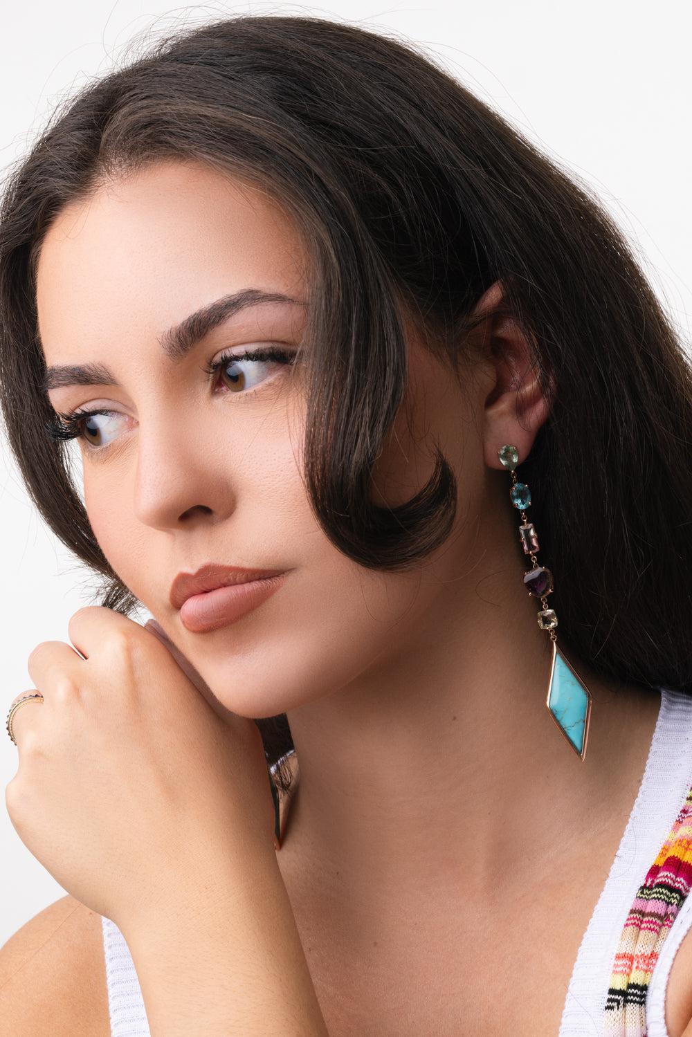 Tourmaline Turquoise Pillow Kite Stud Earrings-ROSE GOLD-JEWELRYFINE JEWELEARRING-JACQUIE AICHE