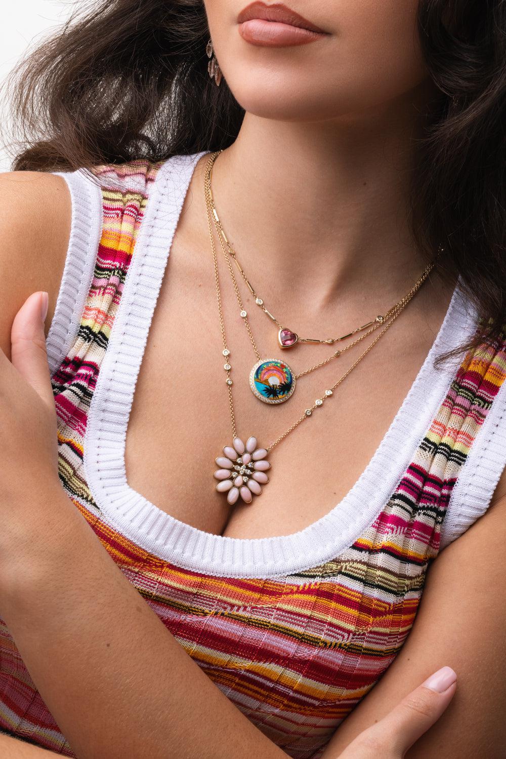 Pink Opal Blossom Necklace-YELLOW GOLD-JEWELRYFINE JEWELNECKLACE O-JACQUIE AICHE