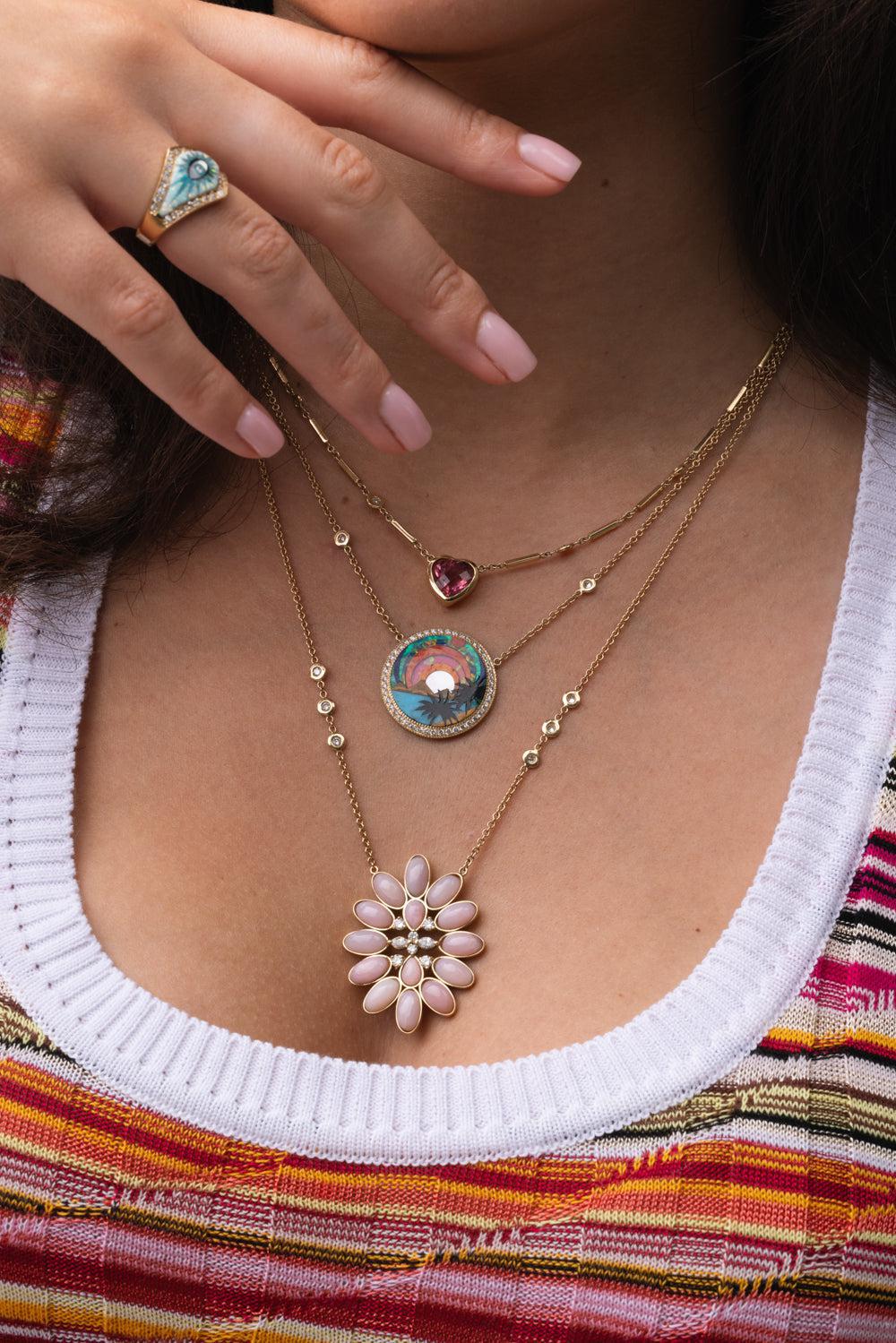 Pink Opal Blossom Necklace-YELLOW GOLD-JEWELRYFINE JEWELNECKLACE O-JACQUIE AICHE