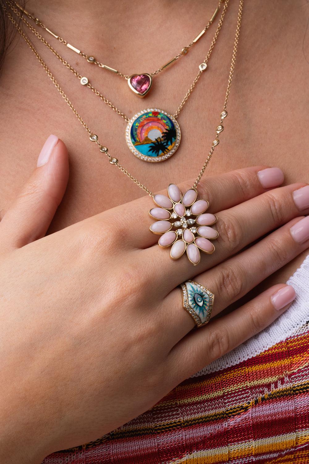 Pink Opal Blossom Necklace-YELLOW GOLD-JEWELRYFINE JEWELNECKLACE O-JACQUIE AICHE