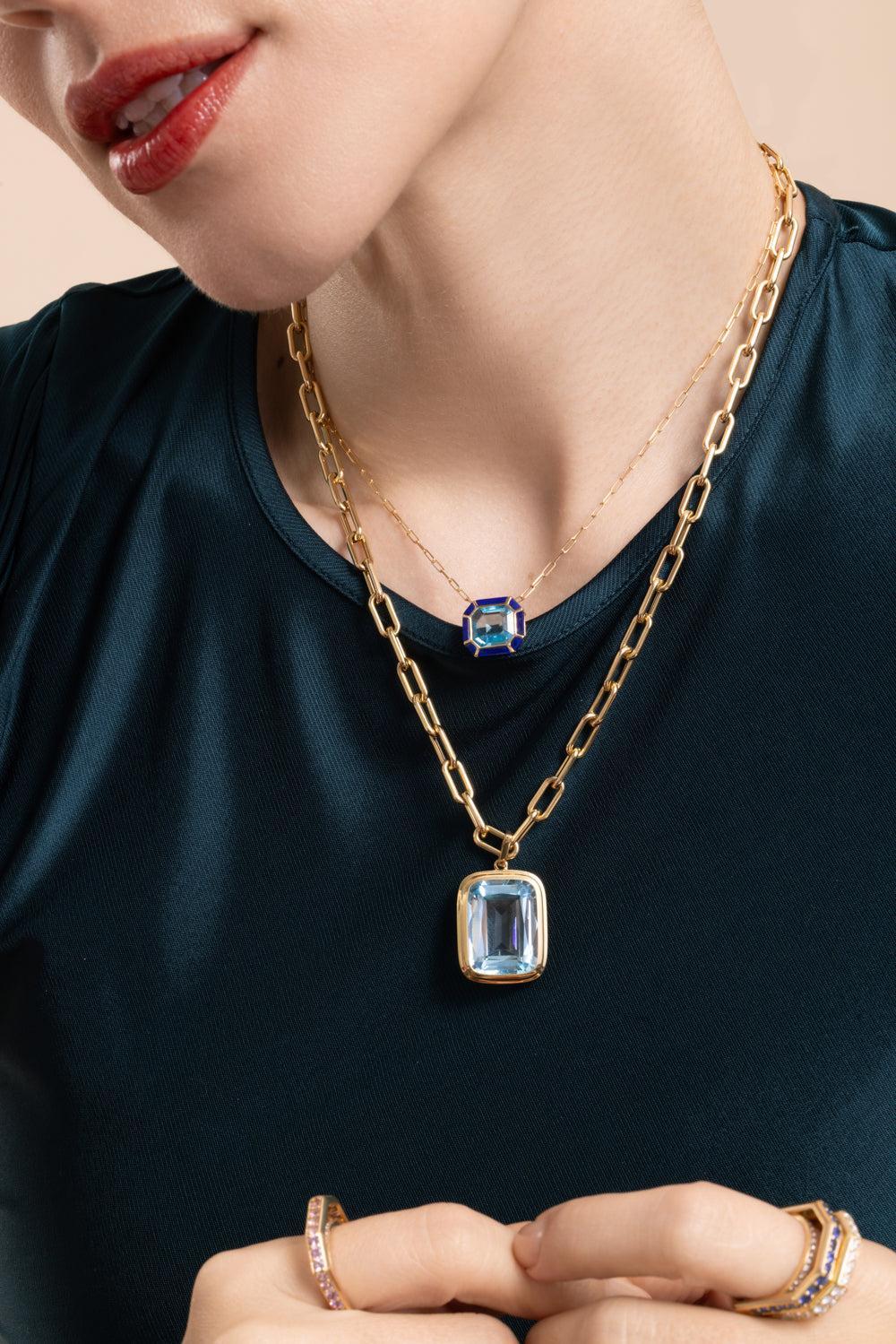 Blue Topaz Manhattan Pendant Necklace-YELLOW GOLD-18-JEWELRYFINE JEWELNECKLACE O-GOSHWARA