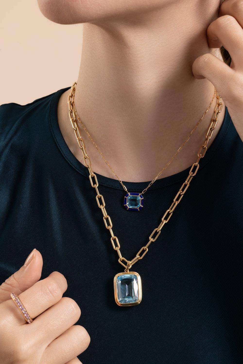 Blue Topaz Lapis Melange Necklace-YELLOW GOLD-18-JEWELRYFINE JEWELNECKLACE O-GOSHWARA