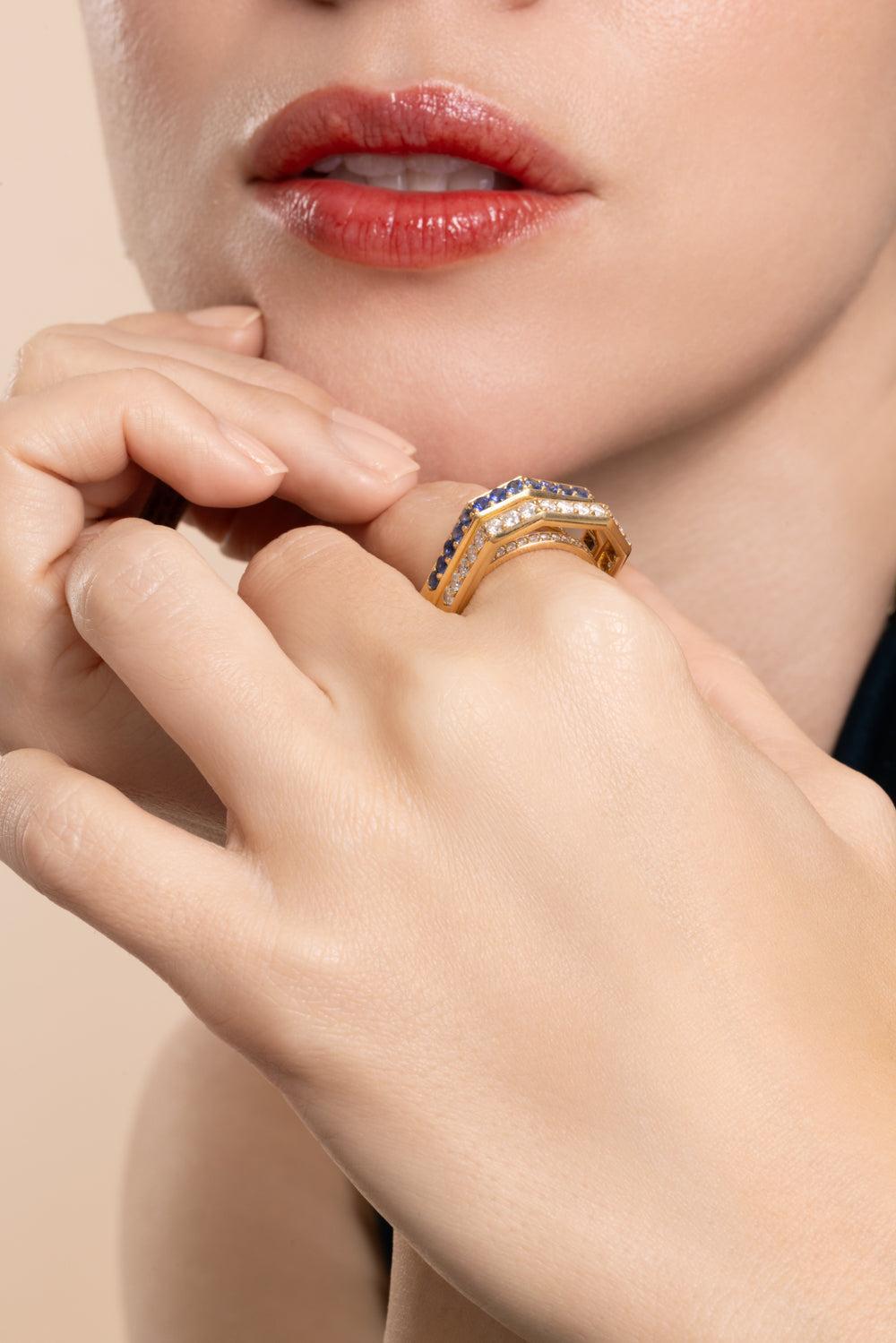Blue Sapphire G-Classic Square Band-YELLOW GOLD-6.5-JEWELRYFINE JEWELRING-GOSHWARA