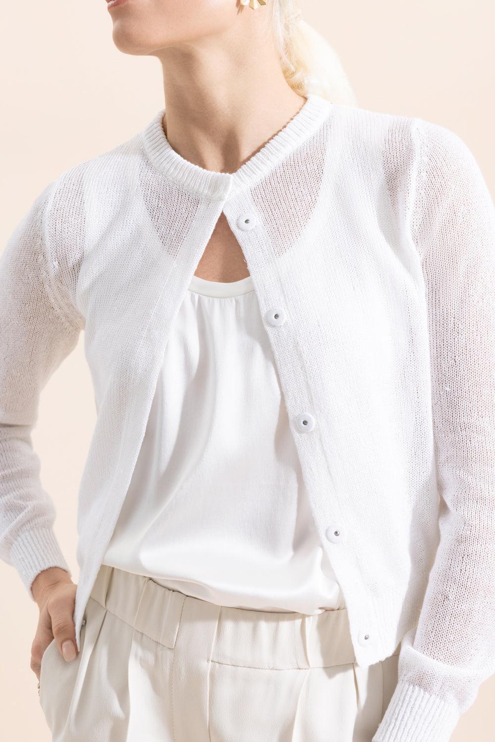 Linen Silk Paillette Cropped Cardigan-WHITE-XS-CLOTHINGTOPCARDIGAN-BRUNELLO CUCINELLI