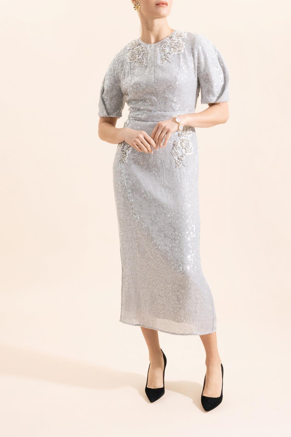 Short Sleeve Midi Cocktail Dress-CLOUD-4-CLOTHINGDRESSCOCKTAIL-ERDEM