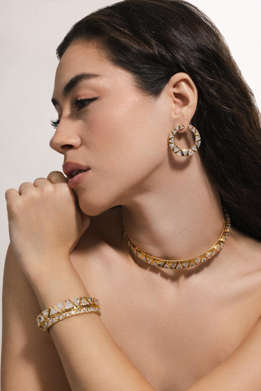 Diamond Triangoli Moon Earrings-YELLOW GOLD-JEWELRYFINE JEWELEARRING-MARINA B