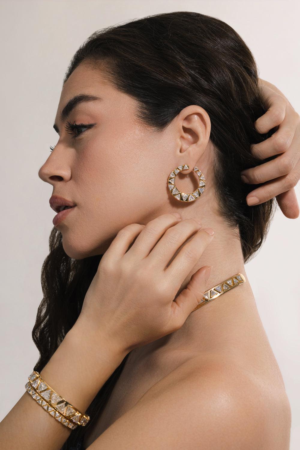 Diamond Triangoli Moon Earrings-YELLOW GOLD-JEWELRYFINE JEWELEARRING-MARINA B