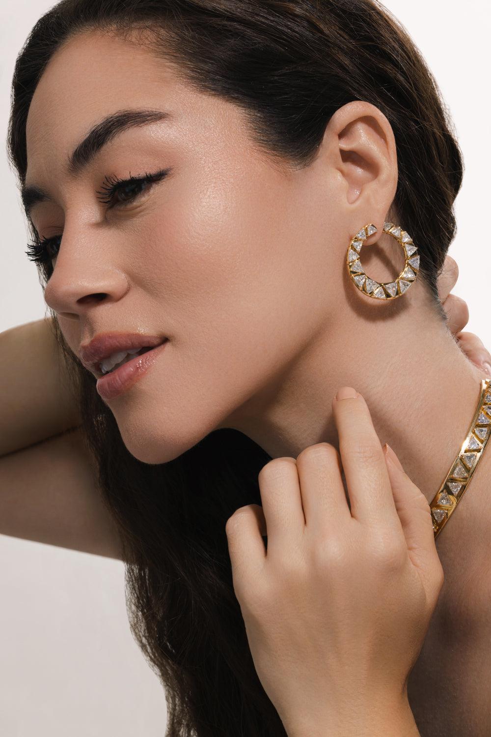 Diamond Triangoli Moon Earrings-YELLOW GOLD-JEWELRYFINE JEWELEARRING-MARINA B