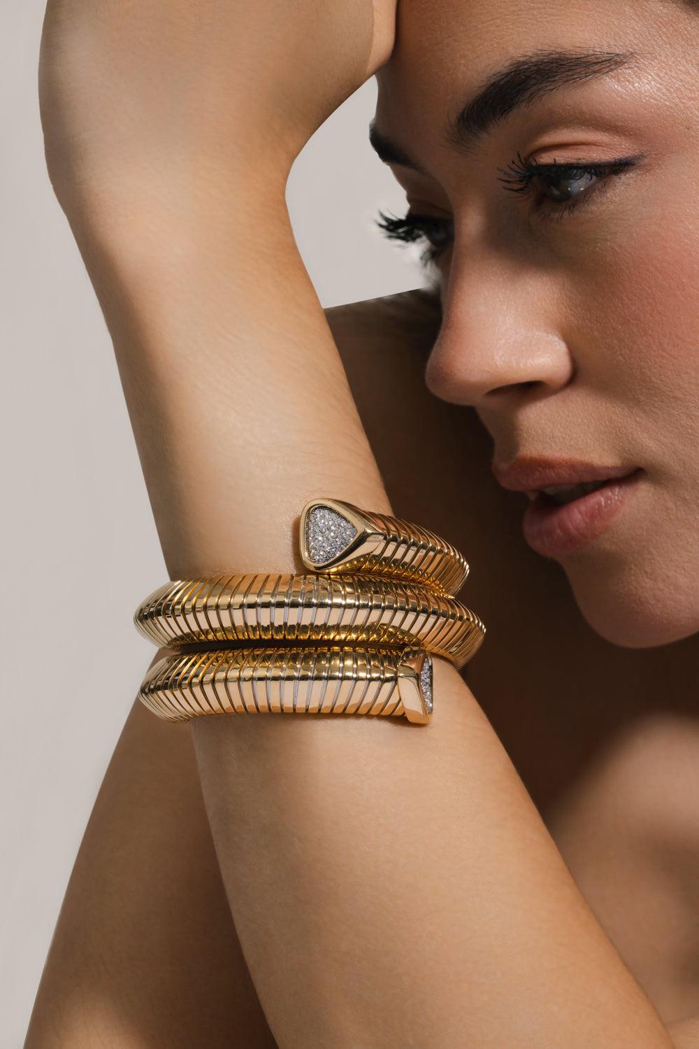Triple Wrap Trisola Bangle Bracelet-YELLOW GOLD-M-JEWELRYFINE JEWELBRACELET O-MARINA B
