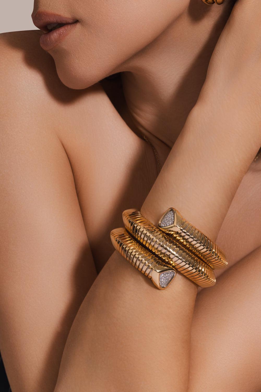Triple Wrap Trisola Bangle Bracelet-YELLOW GOLD-M-JEWELRYFINE JEWELBRACELET O-MARINA B