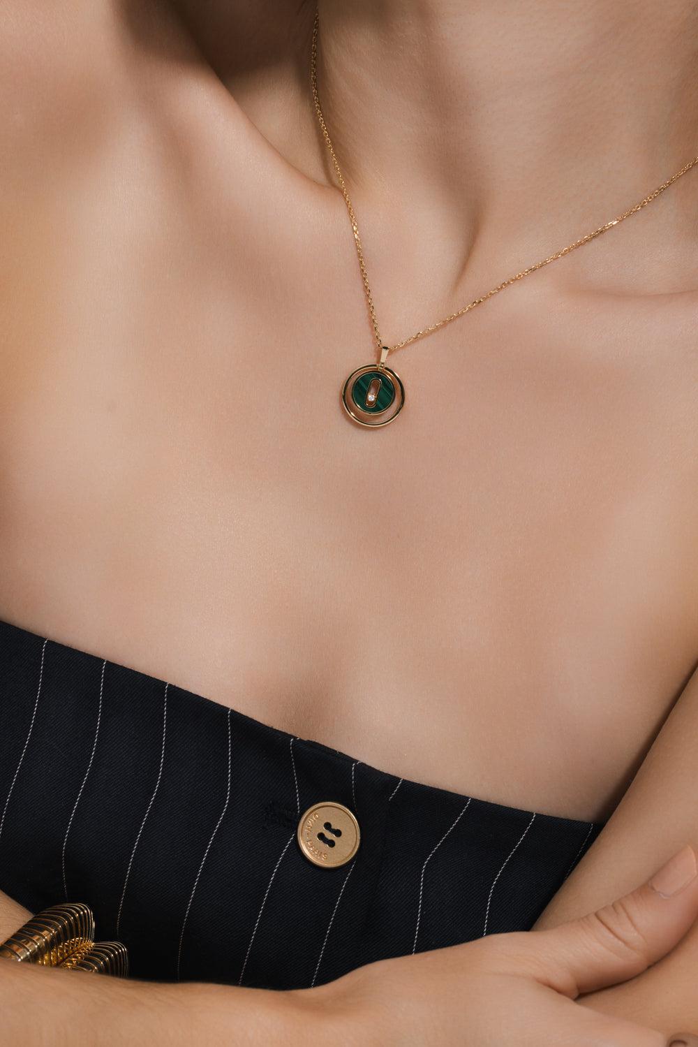 Lucky Move SM Malachite Necklace-YELLOW GOLD-JEWELRYFINE JEWELNECKLACE O-MESSIKA
