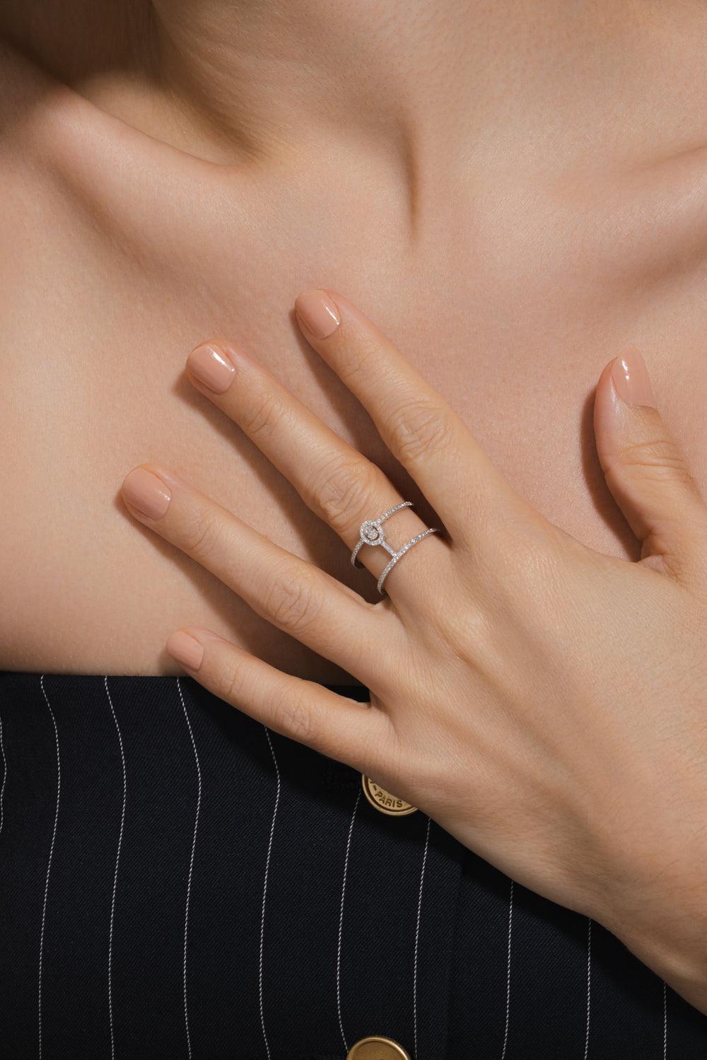 Glam'Azone 2 Rows Pavé Ring-WHITE GOLD-54-JEWELRYFINE JEWELRING-MESSIKA