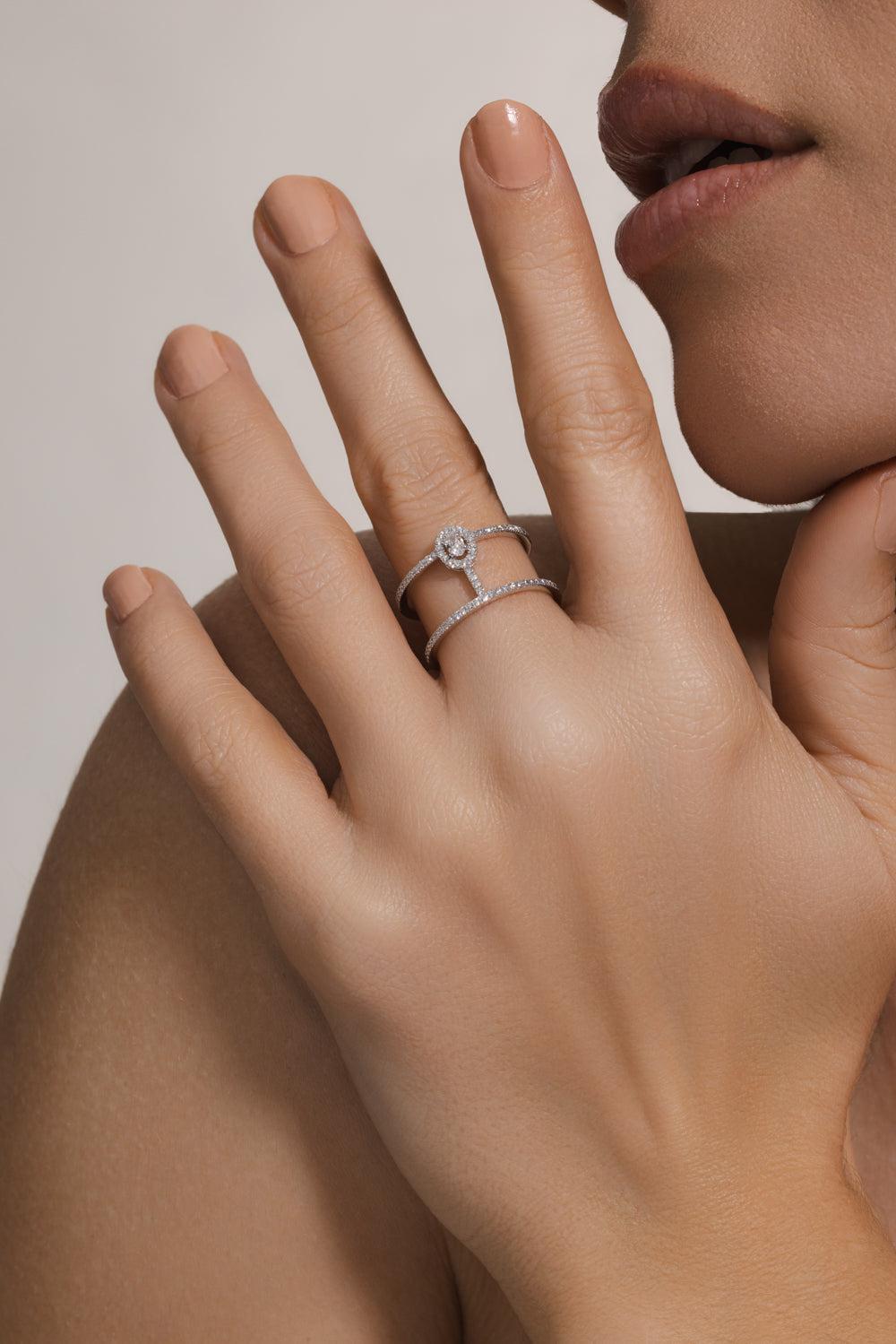 Glam'Azone 2 Rows Pavé Ring-WHITE GOLD-54-JEWELRYFINE JEWELRING-MESSIKA
