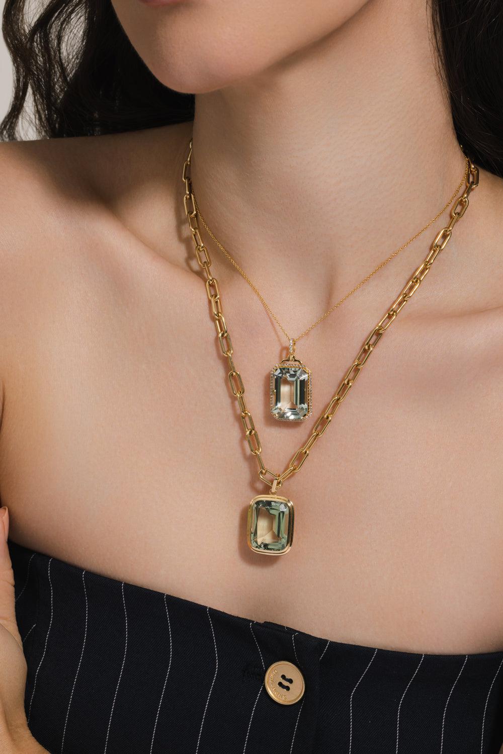 Prasiolite Manhattan Necklace-YELLOW GOLD-18-JEWELRYFINE JEWELNECKLACE O-GOSHWARA
