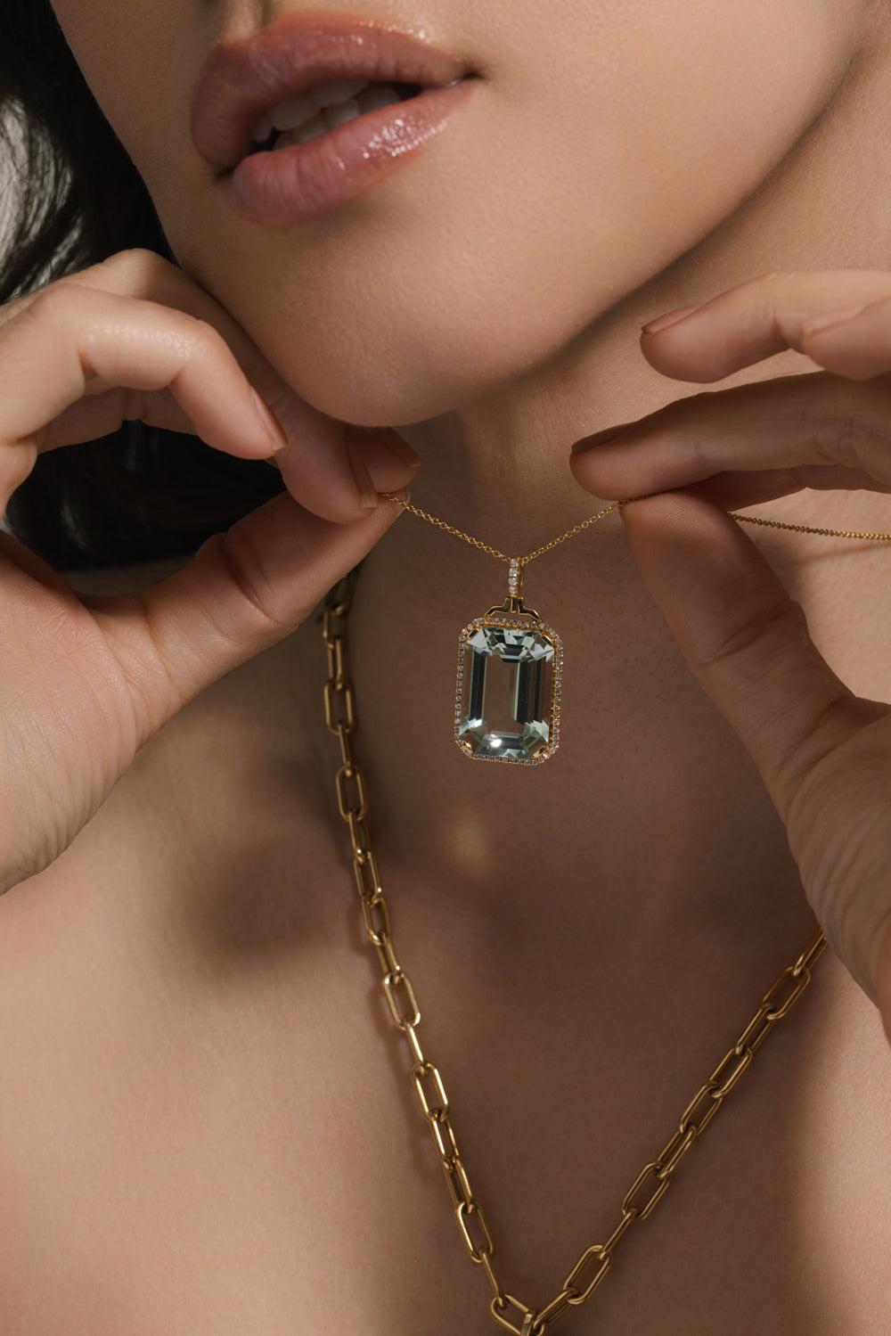 Prasiolite Gossip Necklace-YELLOW GOLD-18-JEWELRYFINE JEWELNECKLACE O-GOSHWARA