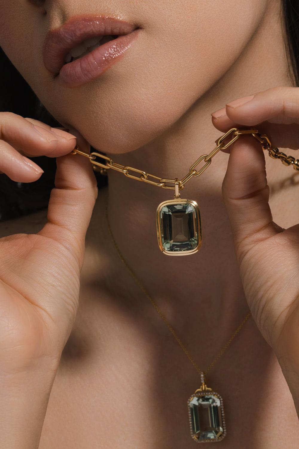 Prasiolite Manhattan Necklace-YELLOW GOLD-18-JEWELRYFINE JEWELNECKLACE O-GOSHWARA