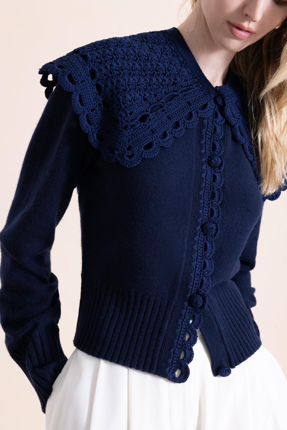 Crew Neck Shoulder Cardigan-NAVY-XS-CLOTHINGTOPCARDIGAN-ERDEM