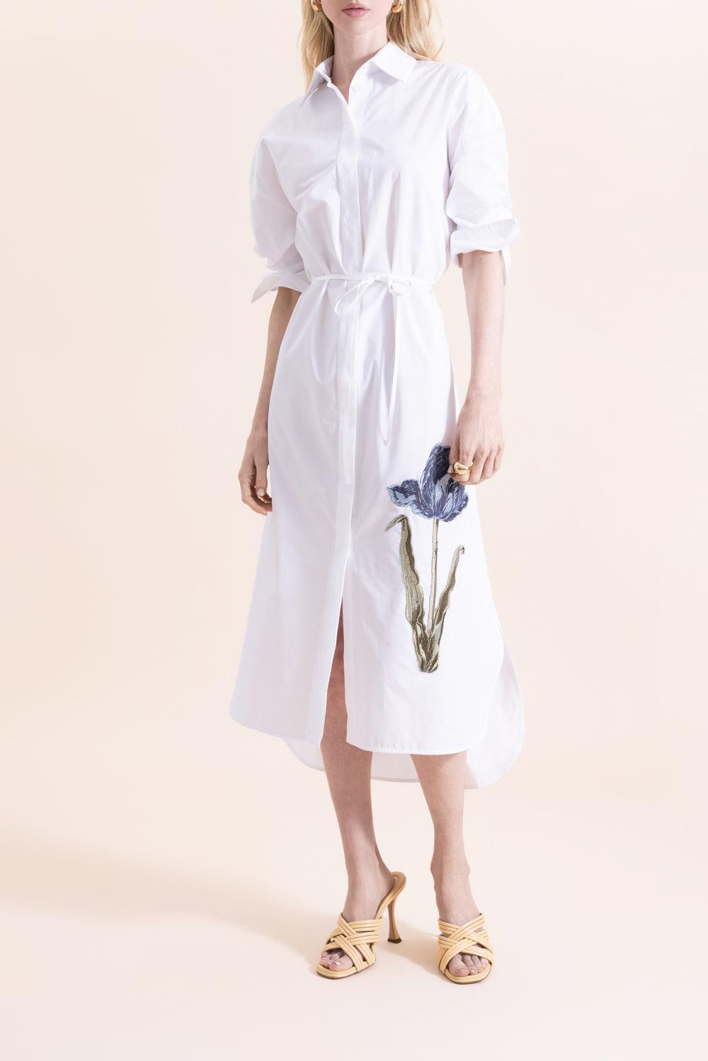 Long Sleeve Shirt Dress - White-WHITE-2-CLOTHINGDRESSCASUAL-ERDEM
