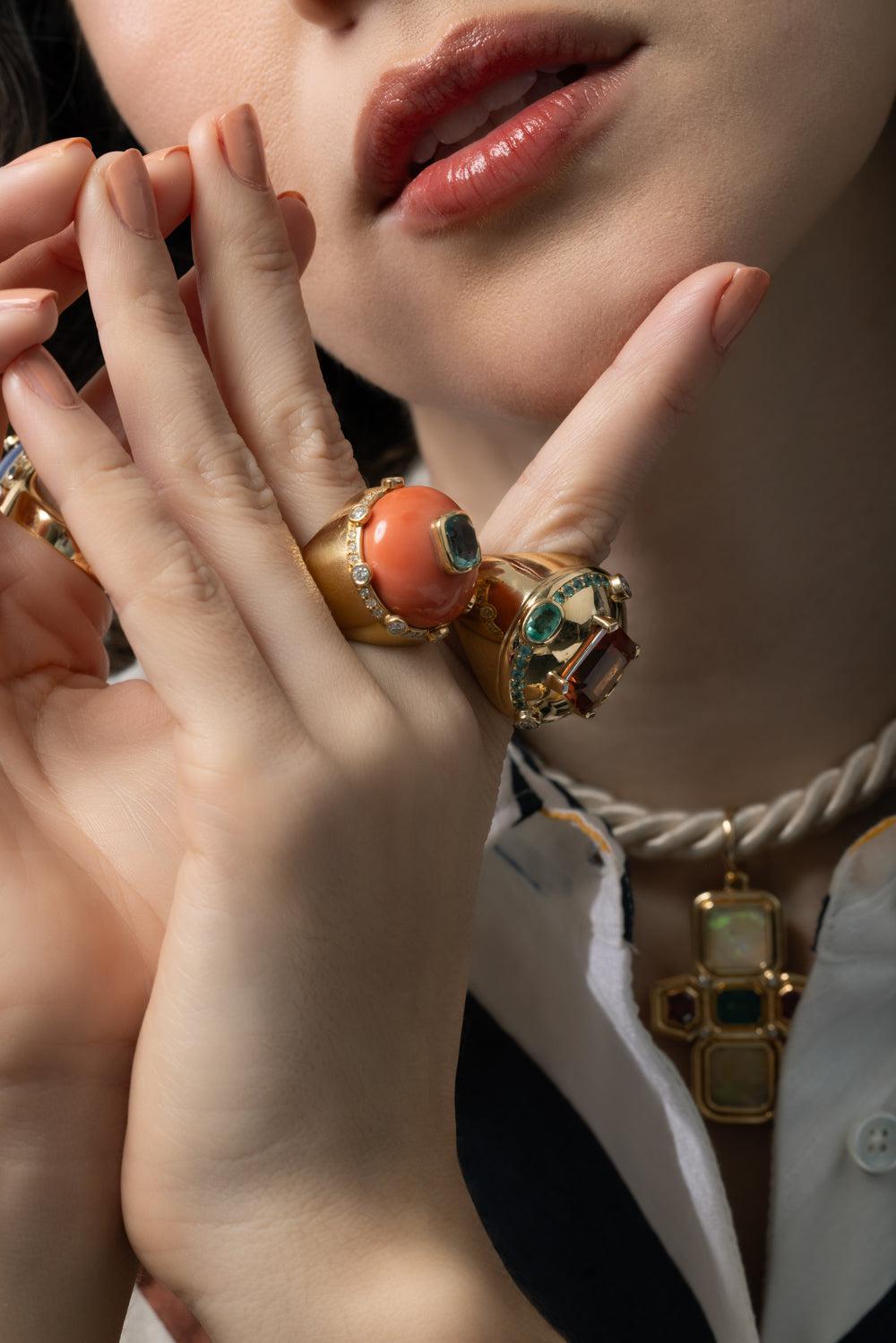 Mint Tourmaline Coral Ring-YELLOW GOLD-7.5-JEWELRYFINE JEWELRING-DENISE CASSOU