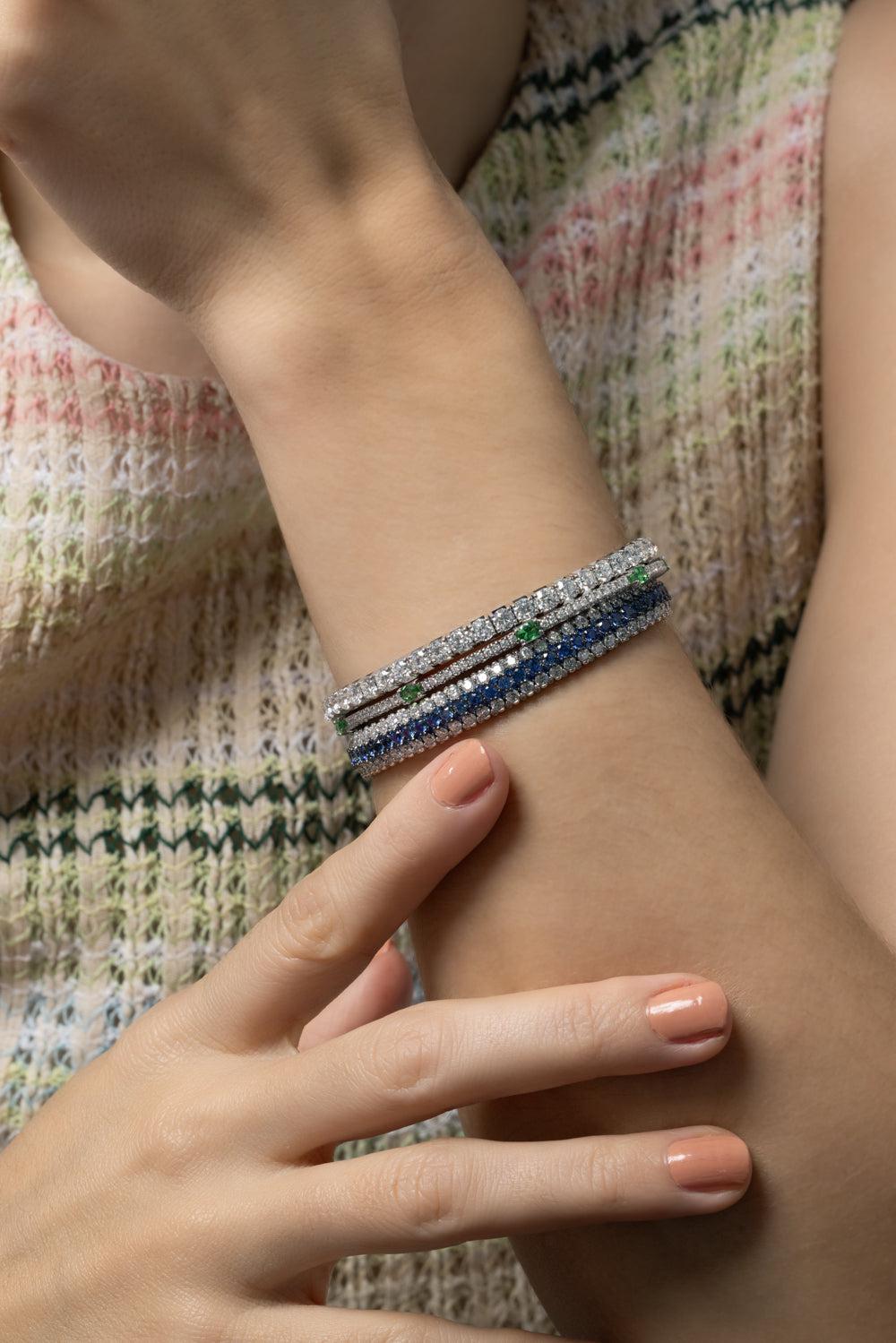Giotto Blue Sapphire Stretch Bracelet-WHITE GOLD-JEWELRYFINE JEWELBRACELET O-ROBERTO DEMEGLIO