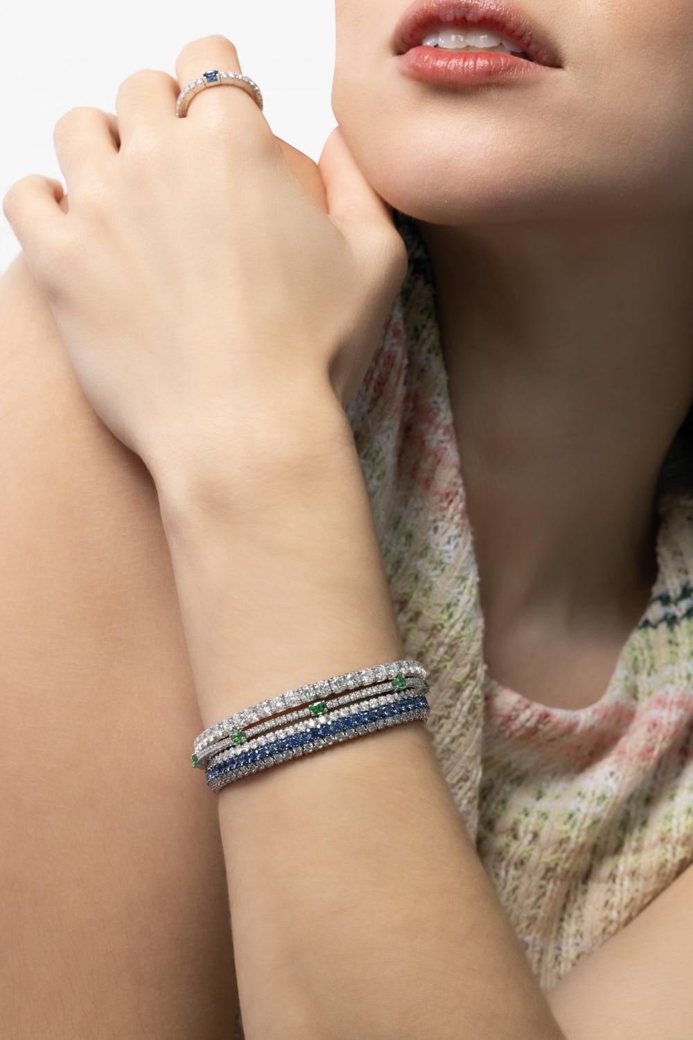 Giotto Blue Sapphire Stretch Bracelet-WHITE GOLD-JEWELRYFINE JEWELBRACELET O-ROBERTO DEMEGLIO